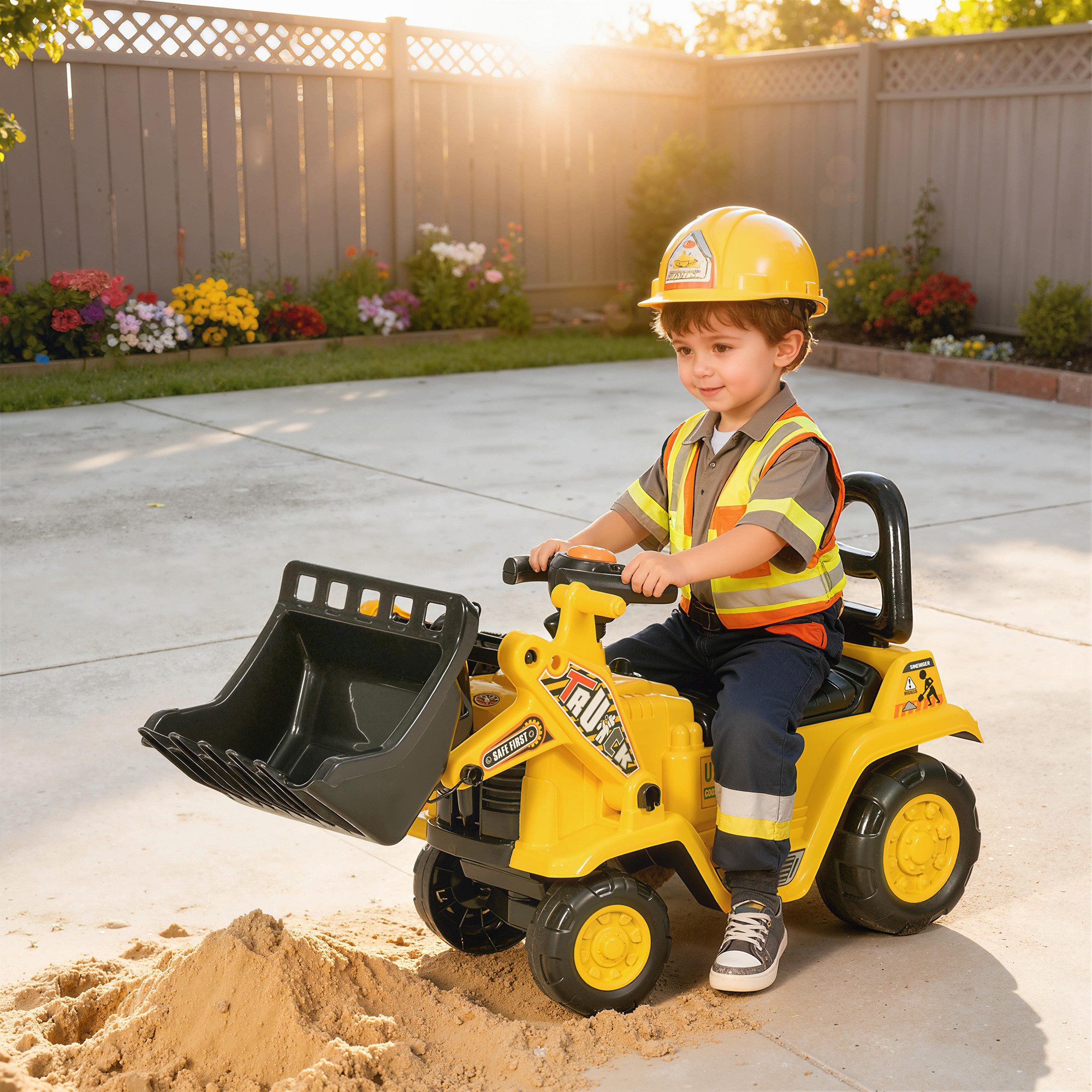 HOMCOM Rutscher Sitzbagger mit eingebautem Ablagefach, (Kinderbagger, 1-tlg., Kinder Rutschauto Traktor), Gelb+Schwarz 80 x 26,5 x 39 cm