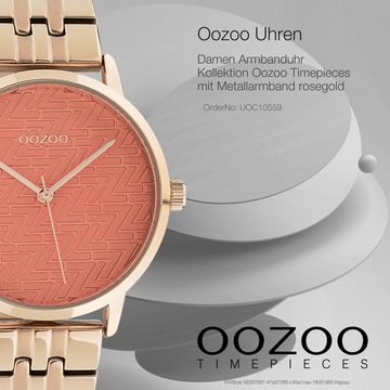 OOZOO Quarzuhr Oozoo Unisex Armbanduhr Timepieces Analog, Damen, Herrenuhr rund, mittel (36mm) Metallarmband rosegold, Fashion