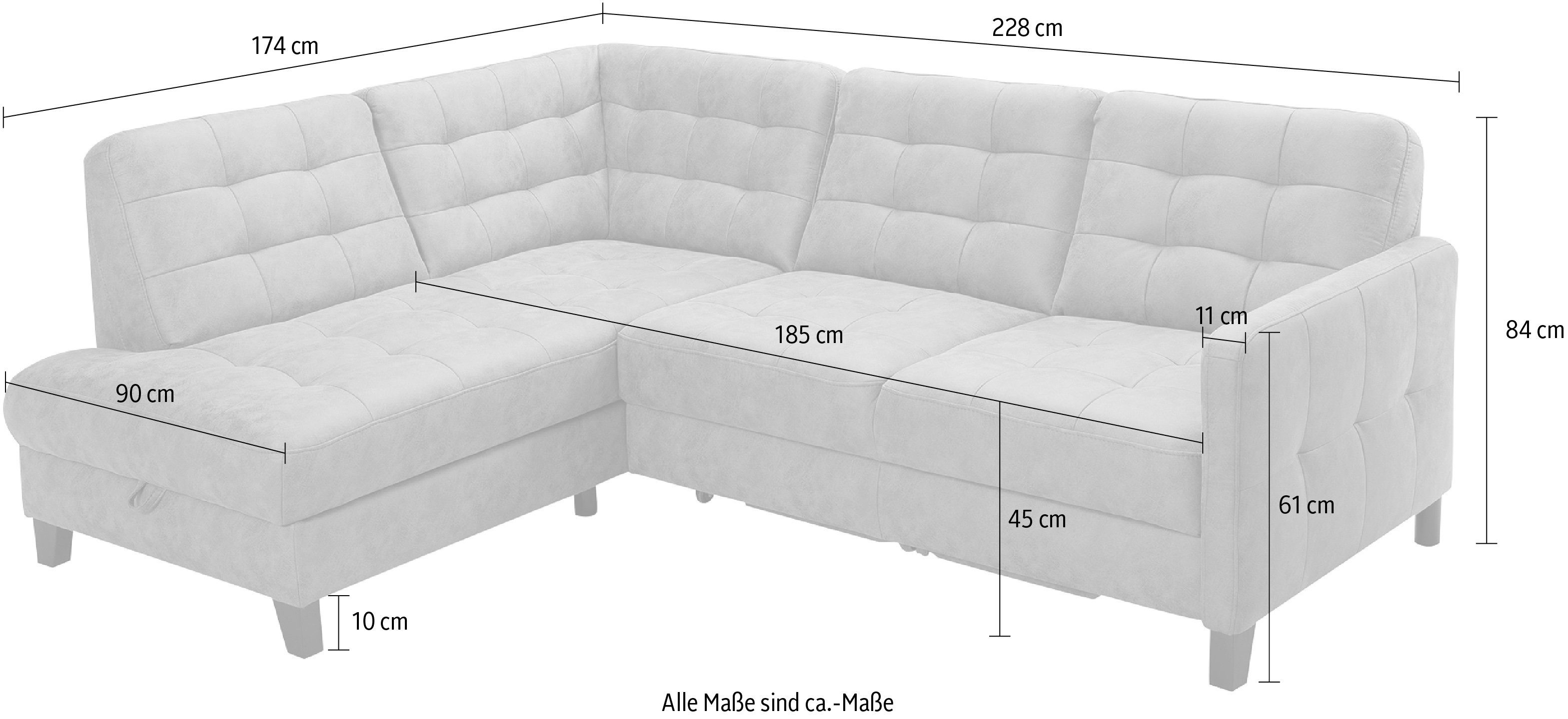 exxpo - sofa und fashion Bezugsqualitäten wahlweise mit vielen Bettkasten, Elio, in Bettfunktion Ecksofa