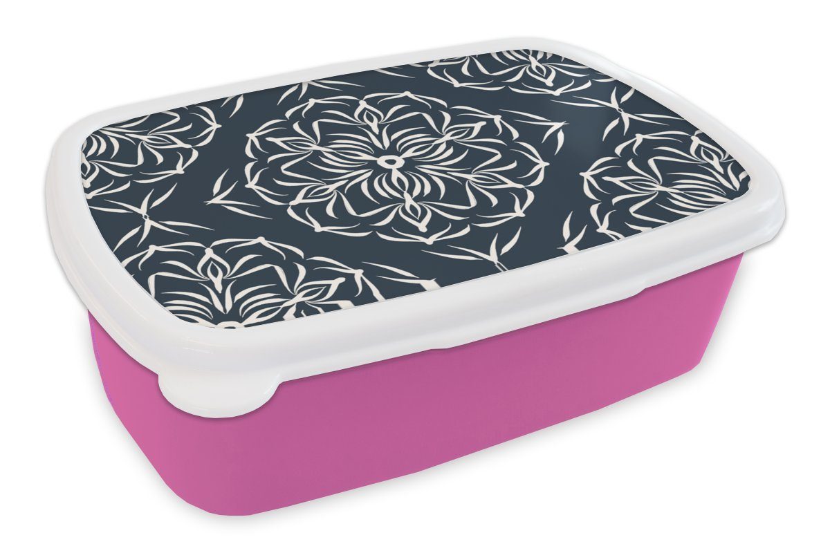 Blume Brotbox Kinder, Muster Lunchbox Erwachsene, rosa Dunkelblau, Mädchen, MuchoWow Snackbox, (2-tlg), Brotdose - - für Kunststoff, Kunststoff