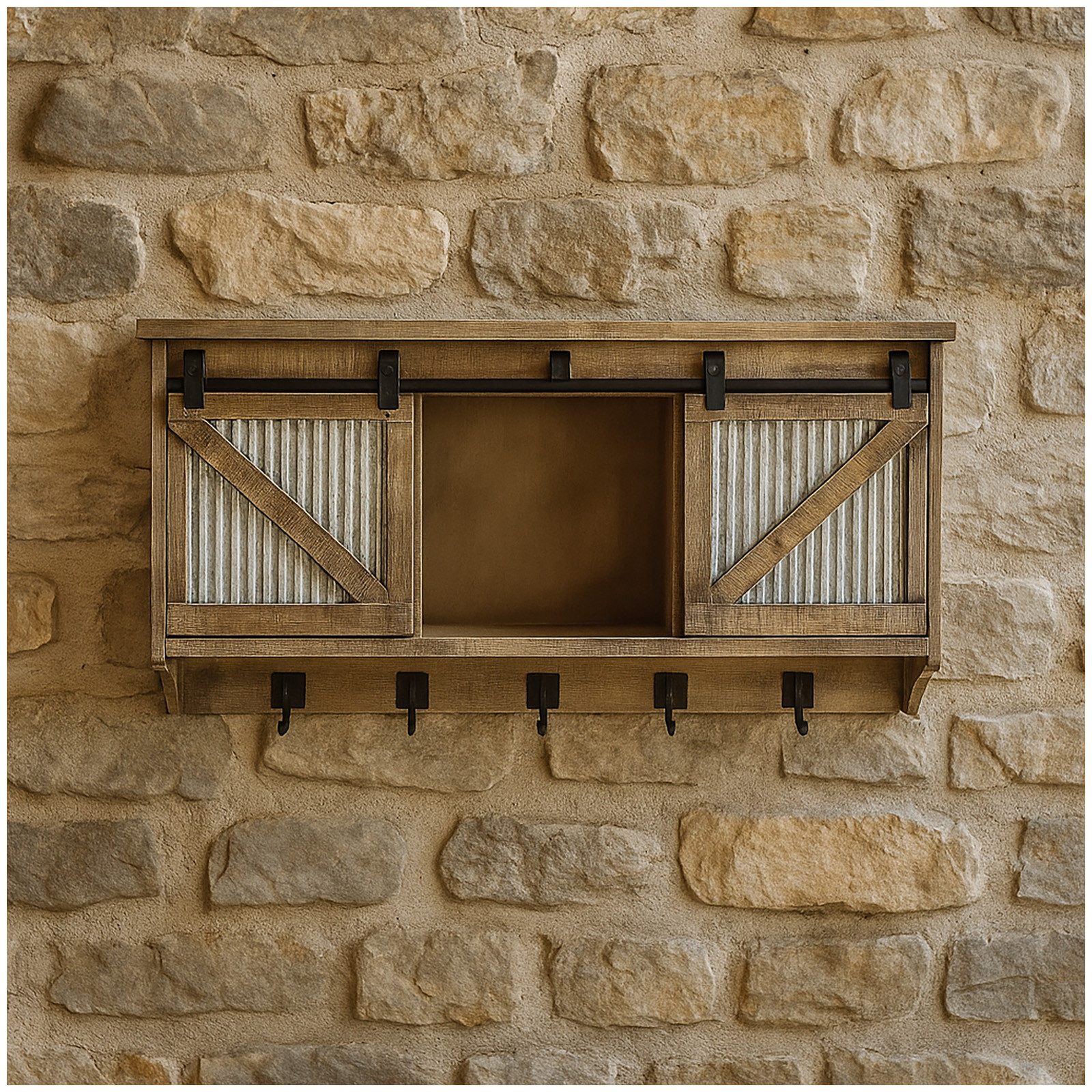 HTI-Living Wandregal Rustikaler Wandschrank mit Schiebetüren und Haken, Stü günstig online kaufen