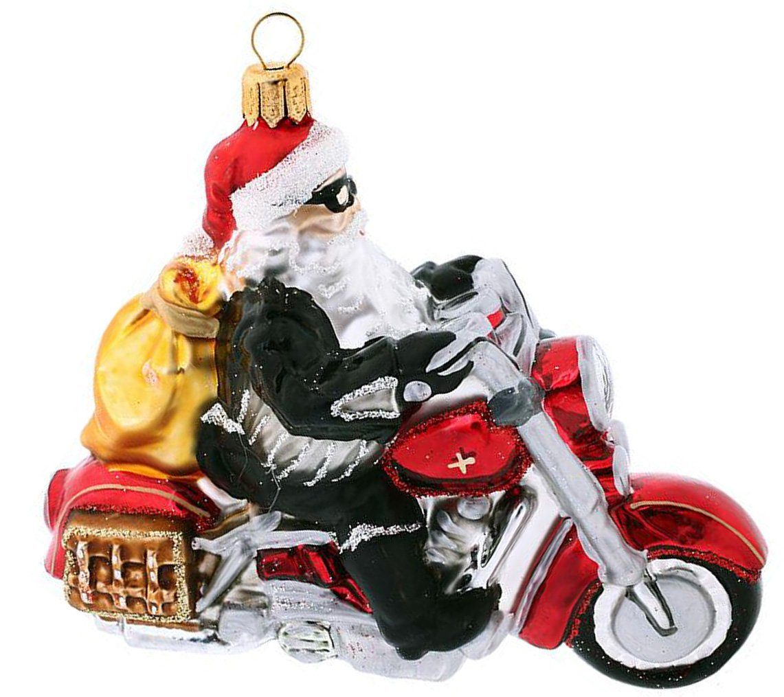 Weihnachtskontor Dekohänger - handdekoriert Hamburger auf - mundgeblasen Motorrad, Christbaumschmuck Santa