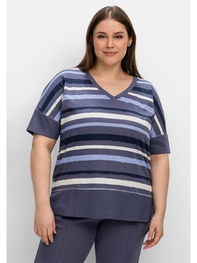 Sheego T-Shirt Große Größen mit V-Ausschnitt und Streifendruck