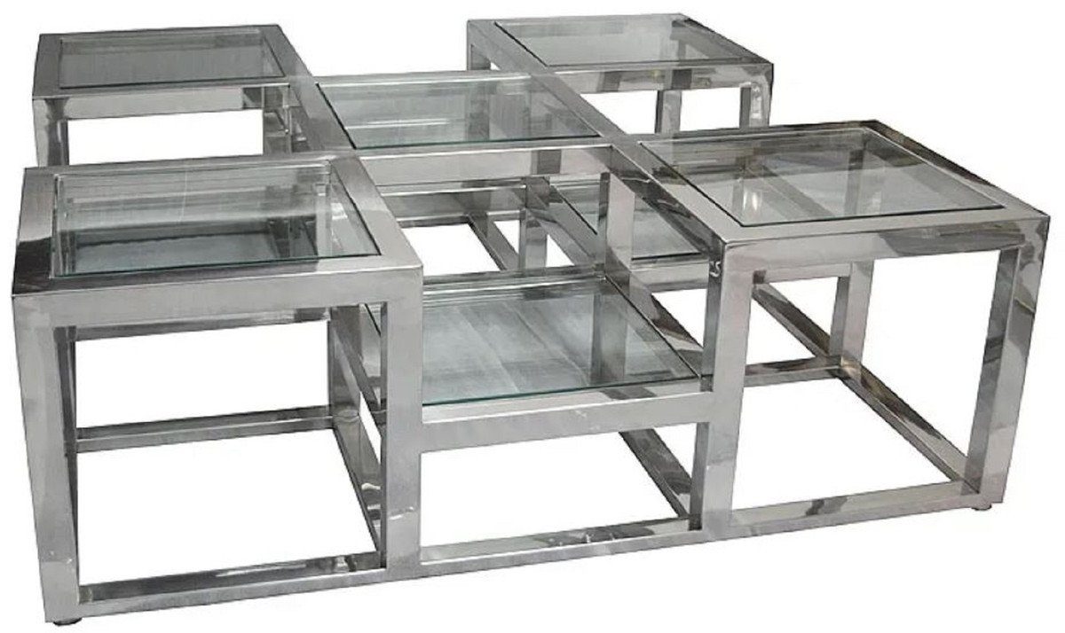 Casa Padrino Couchtisch Luxus Couchtisch Silber 120 x 120 x H. 40 cm - Quadratischer Metall Wohnzimmertisch mit Glasplatten - Möbel - Luxus Möbel