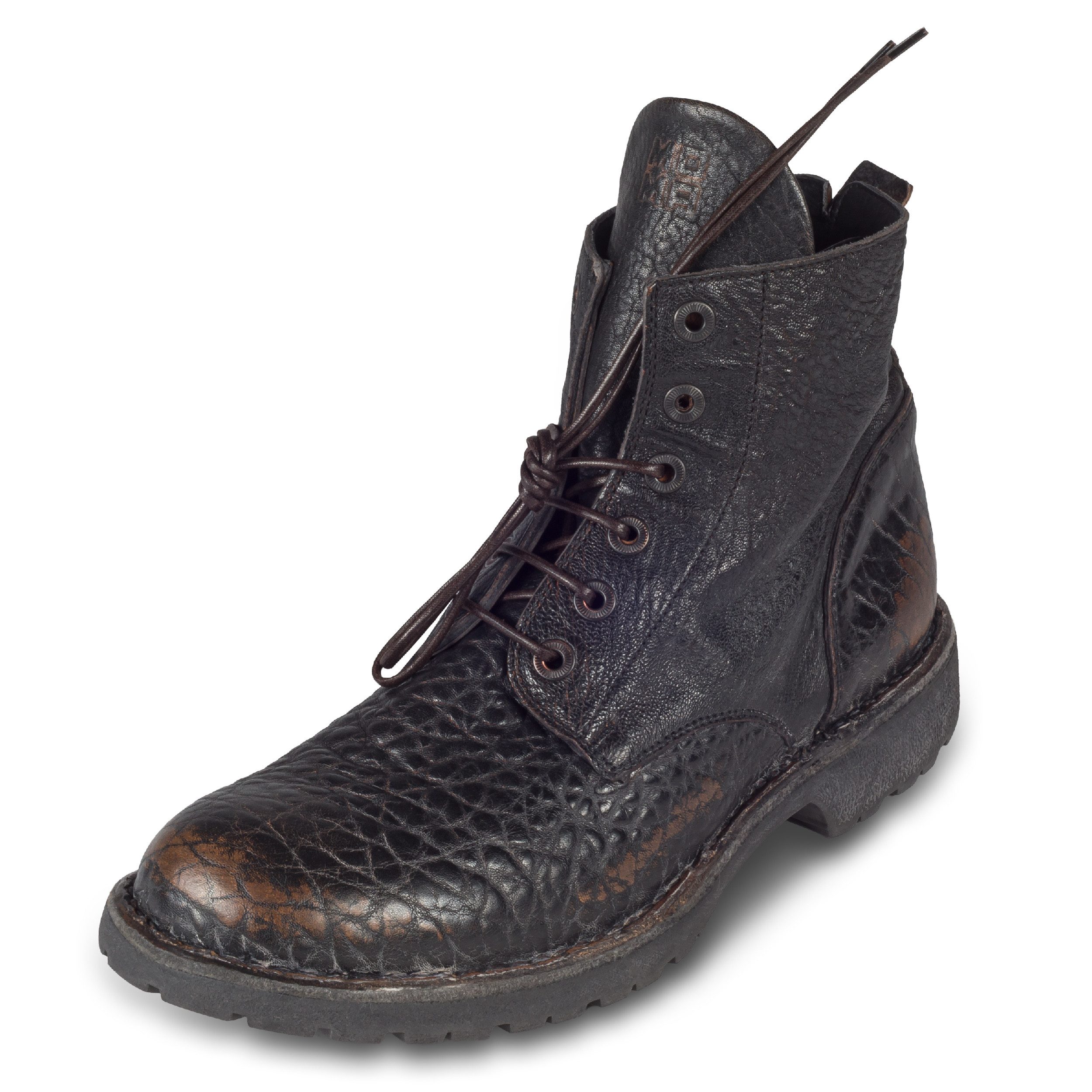 MOMA Herren Schnürstiefel braun/schwarz, genarbtes Leder im used-Look Сапоги