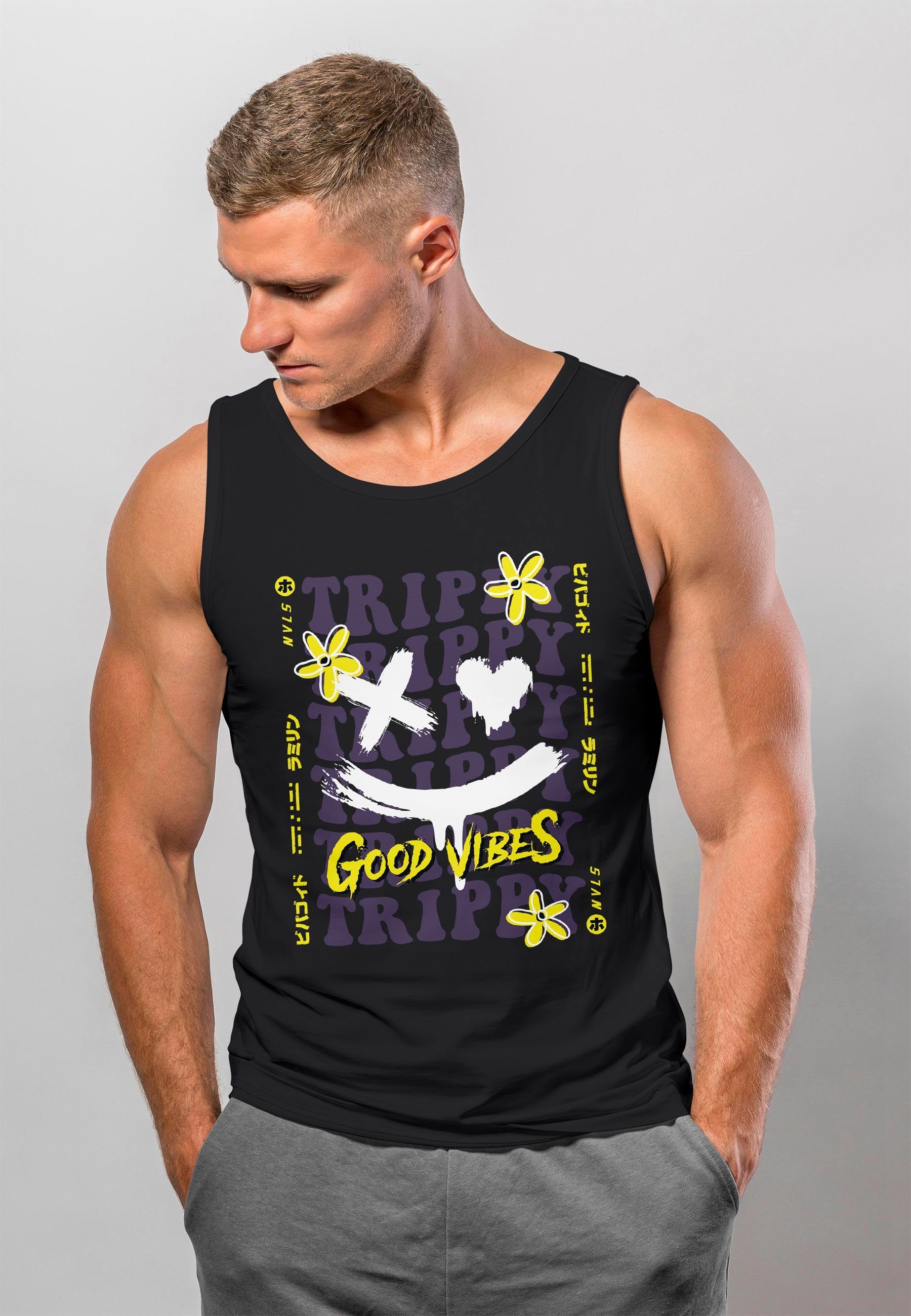 Neverless Tanktop Herren Tank-Top Drip Face Smile Good Vibes Herz Blumen Collage mit Print