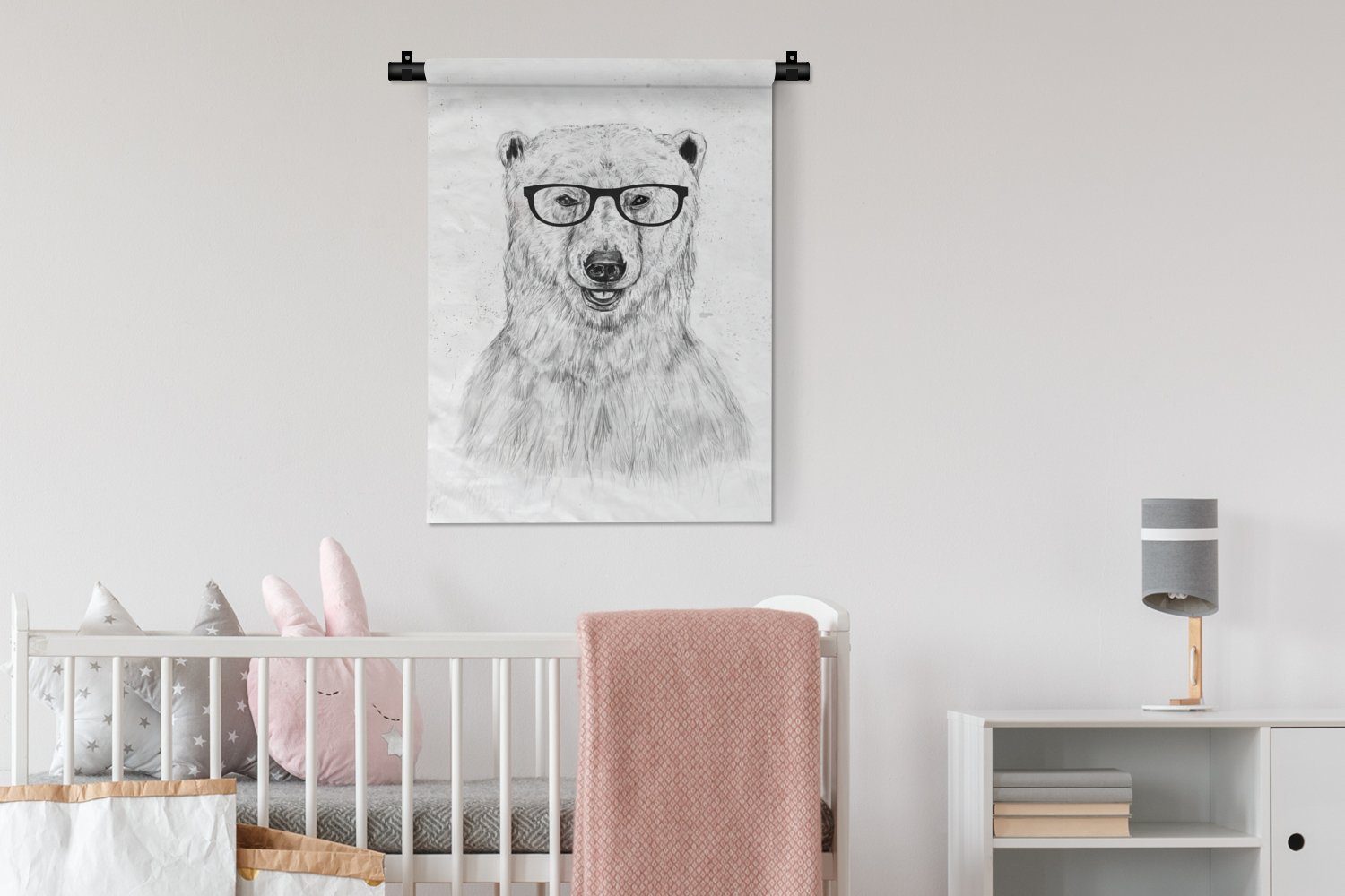 Tapisserie, Brille der Wanddekoobjekt - Wohnzimmer, Deko - Weiß an MuchoWow Eisbär Tiere, Wand, Schlafzimmer - für
