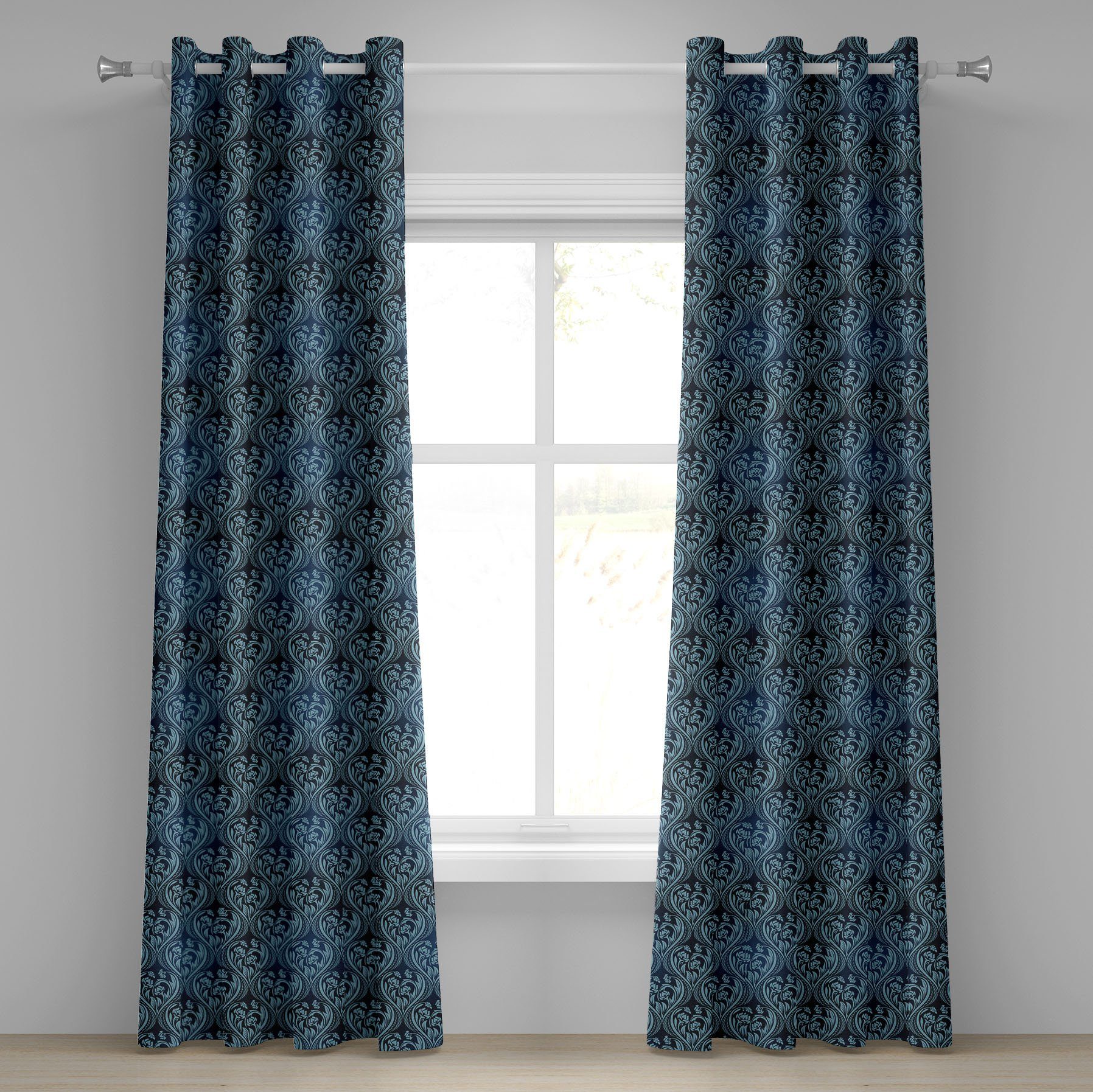 Gardine Dekorative 2-Panel-Fenstervorhänge für Schlafzimmer Wohnzimmer, Abakuhaus, viktorianisch Blaue aufwändige Flourish