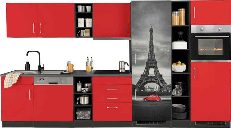 HELD MÖBEL Küchenzeile »Paris«, mit E-Geräten, Breite 350 cm, mit großer Kühl-Gefrierkombination