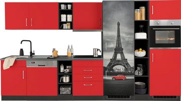 HELD MÖBEL Küchenzeile Paris, mit E-Geräten, Breite 350 cm, mit großer Kühl-Gefrierkombination