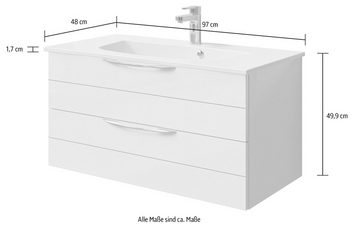 Saphir Waschtisch Serie 6025 Mineralmarmor-Waschtisch mit Unterschrank, 97 cm breit (2-St), Waschplatz mit 2 Schubladen, hängend, verschiedene Ausführungen