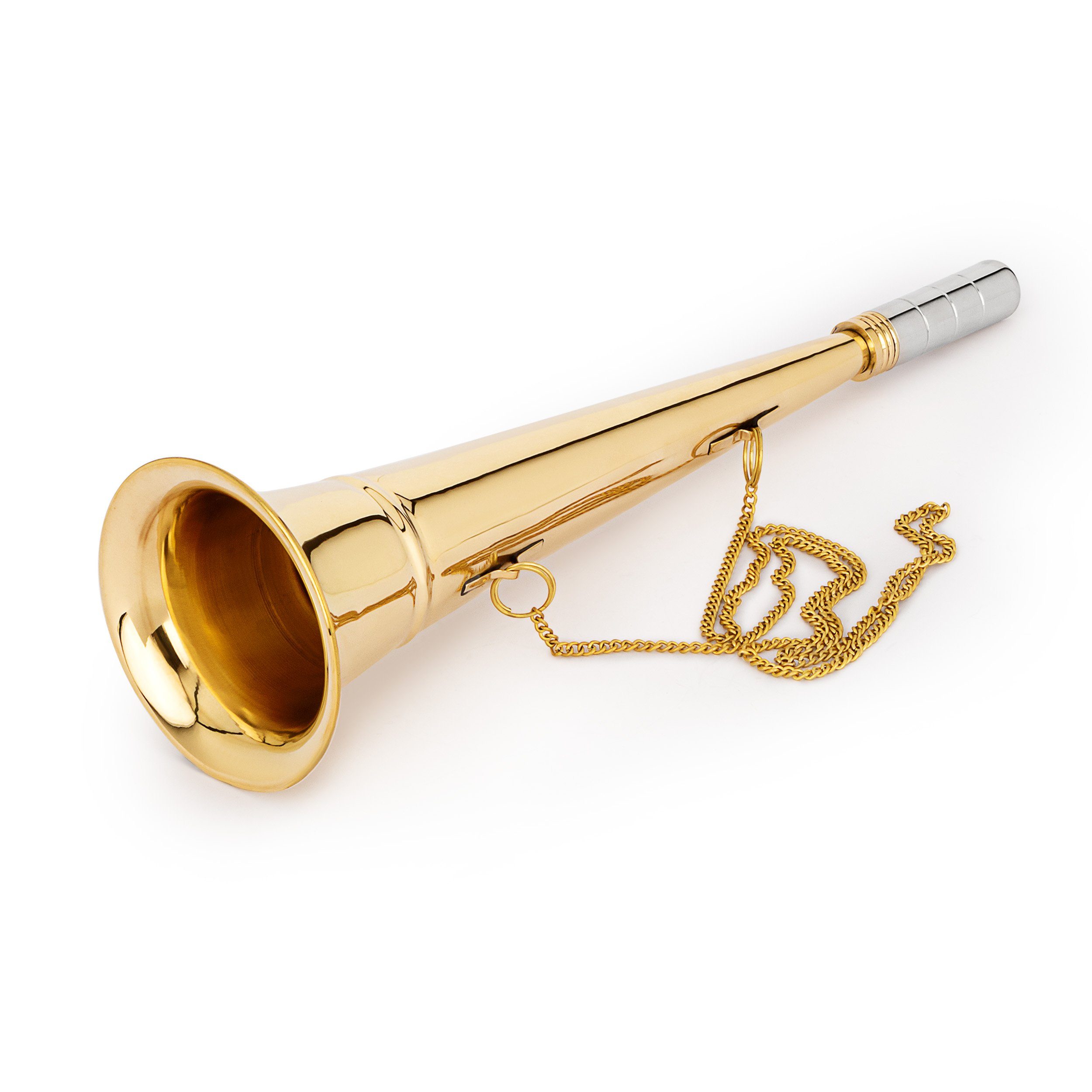 Hornpfeife Maritimes Nebelhorn Ø: 9,5cm Messing silber massiv mit Kette uthentisc