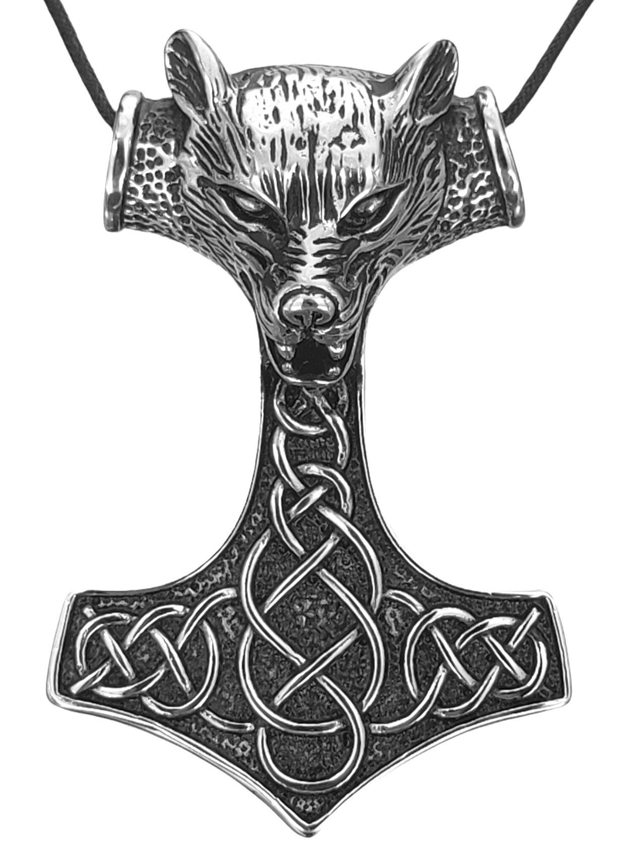 Kiss of Leather Kettenanhänger XXL Thorshammer Edelstahl Thor Hammer Wolf Wolfskopf