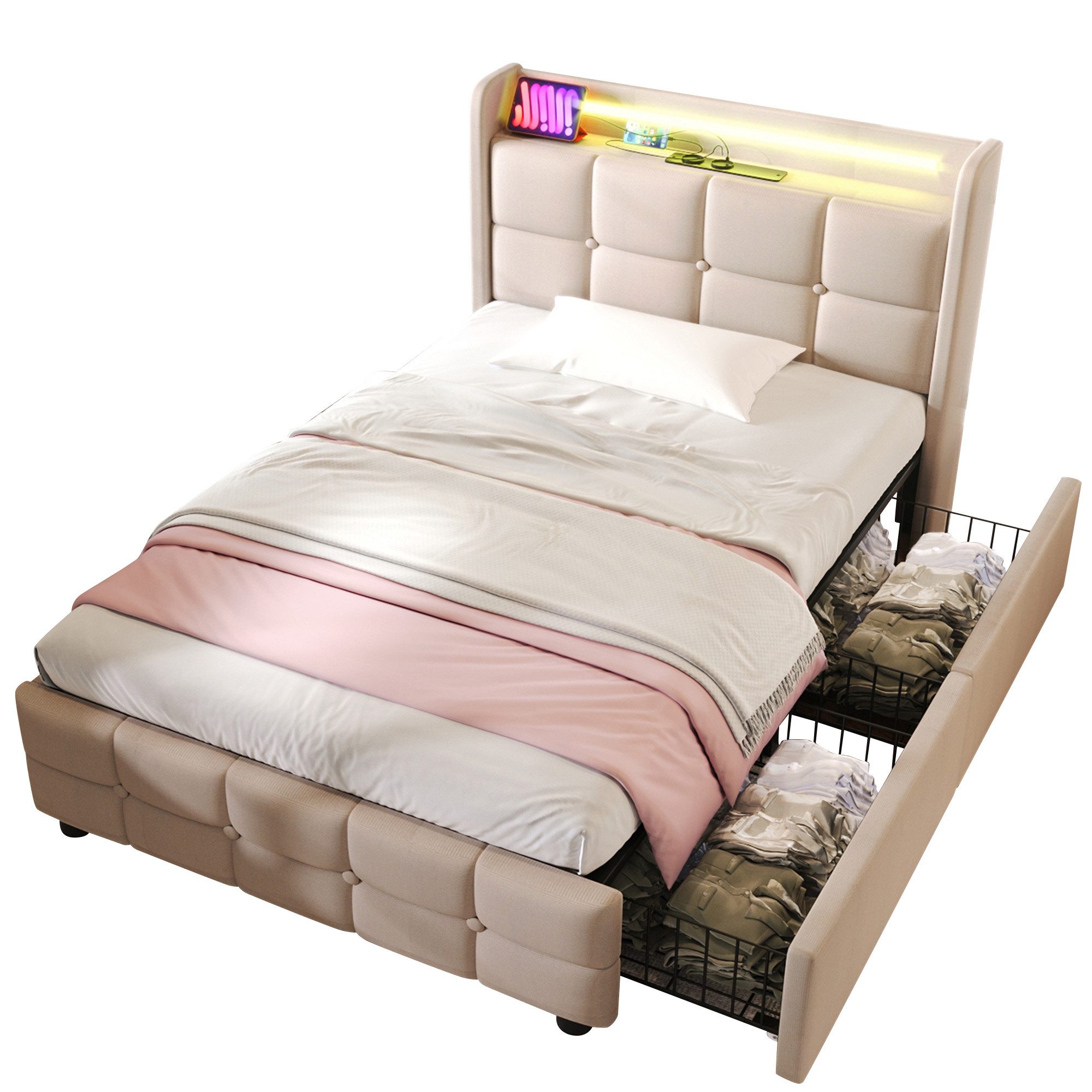 BlingBin Einzelbett Polsterbett (1-tlg., Stauraumbett mit günstig online kaufen