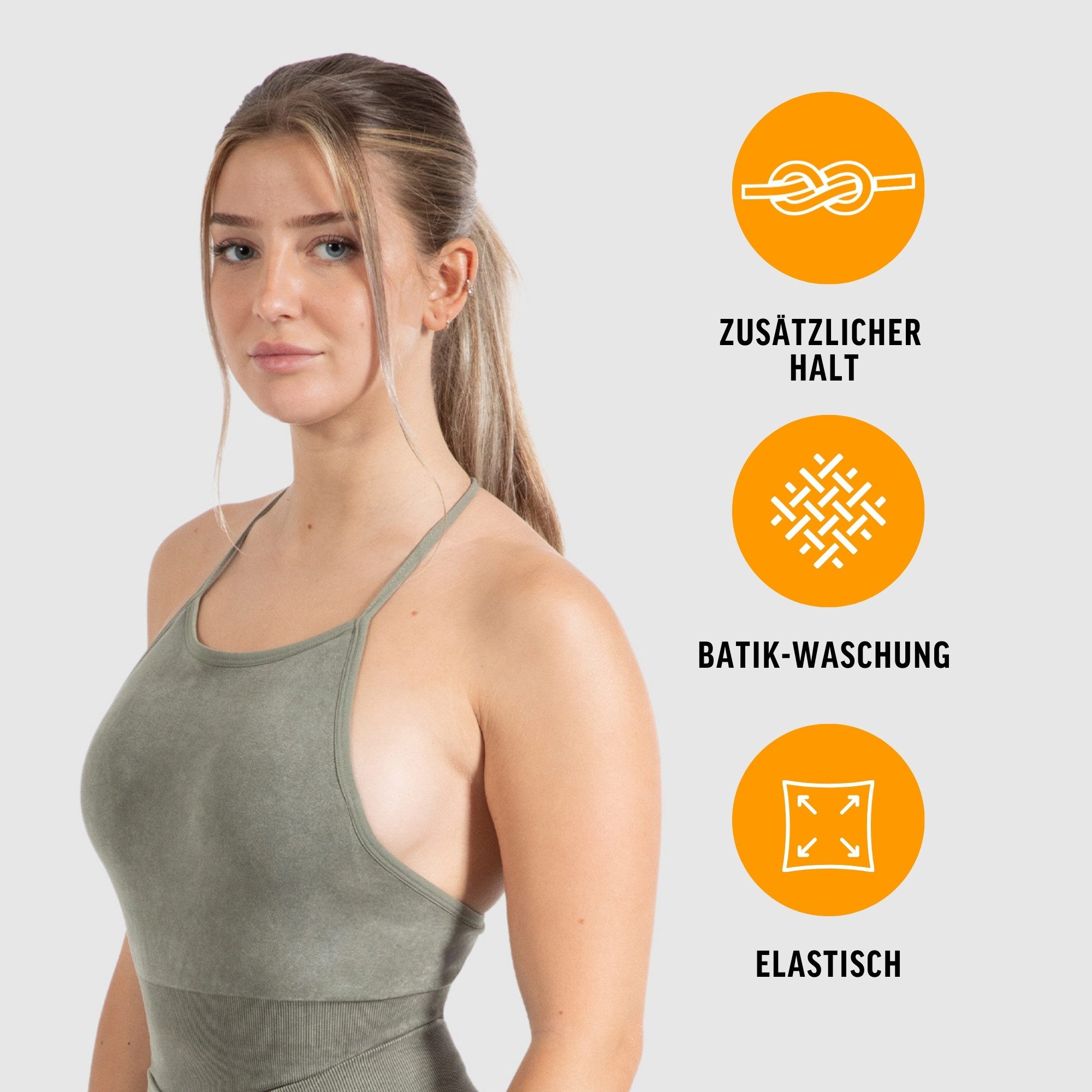 Smilodox Crop-Top Batik Acid Vera, Neckholder Crop Top mit Batik Waschung Seamless Länger Geschnittenen Bra Herausnehmbare Cups Sport Yoga