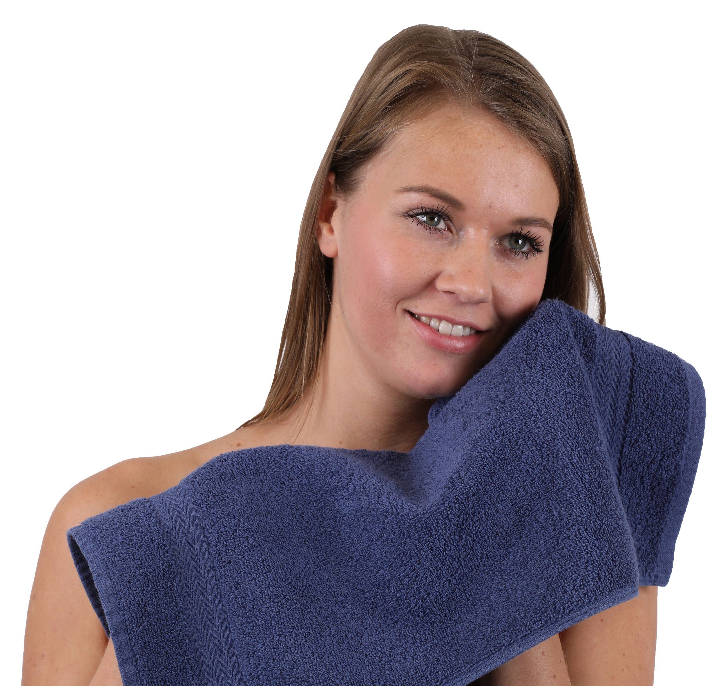 silbergrau, Classic 100% Set Handtuch Betz dunkelblau 10-TLG. und Baumwolle Farbe Handtuch-Set