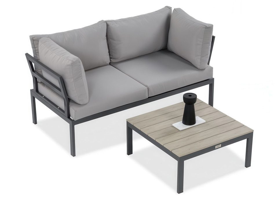 Focus Garden Gartenlounge-Set "JAVA" Ecksofa 2-Sitzer, mit Tisch, Kompakt - Klein, Outdoor, (2-tlg), Modular, Grau / Schwarz, verzinkter Stahl, Gartenmöbel-Set, Balkon