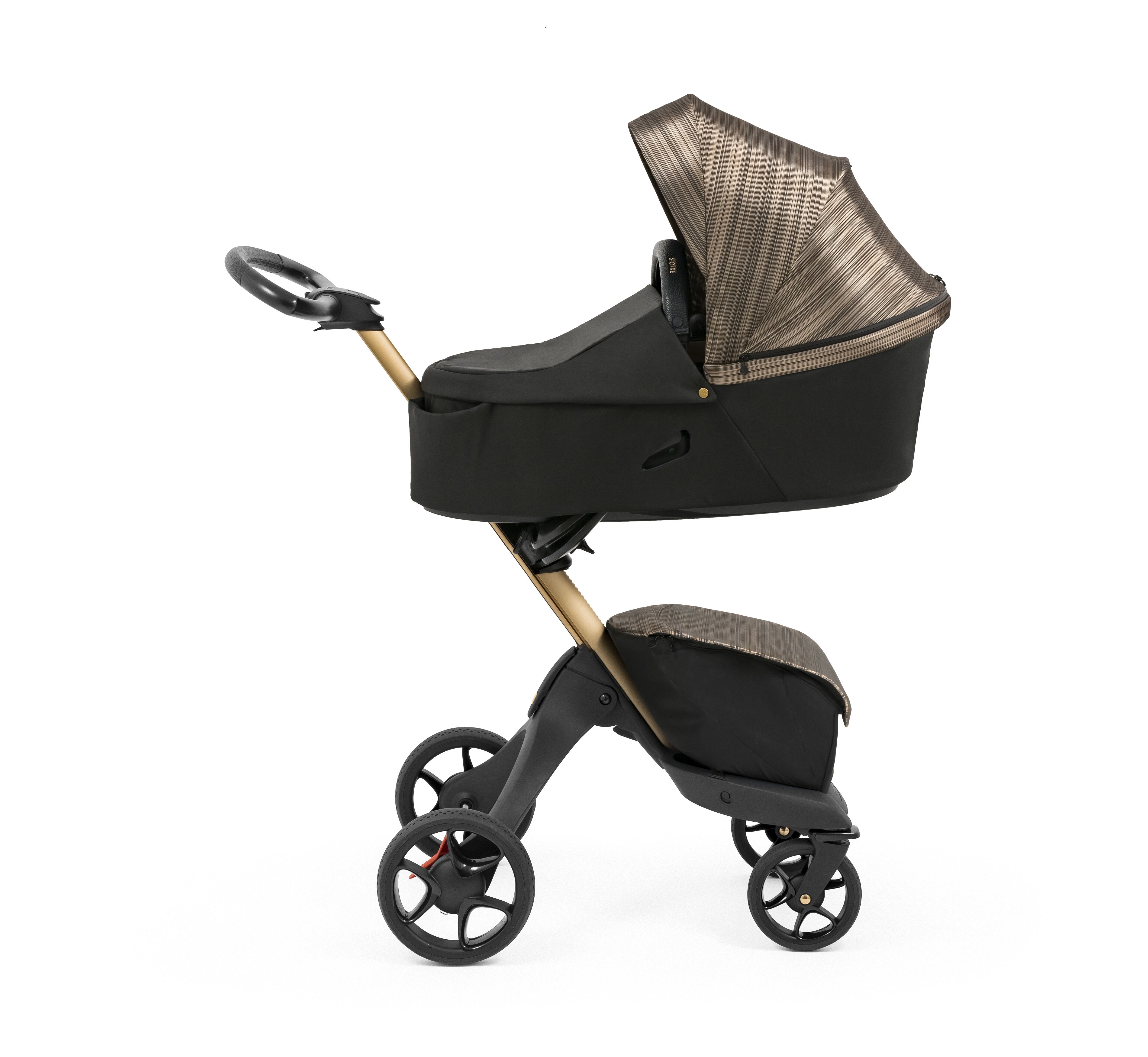 Stokke Kombi-Kinderwagen Xplory® X Bundle - Xplory Kinderwagen und dazu eine Babyschale im Set Gold Black | Kombikinderwagen