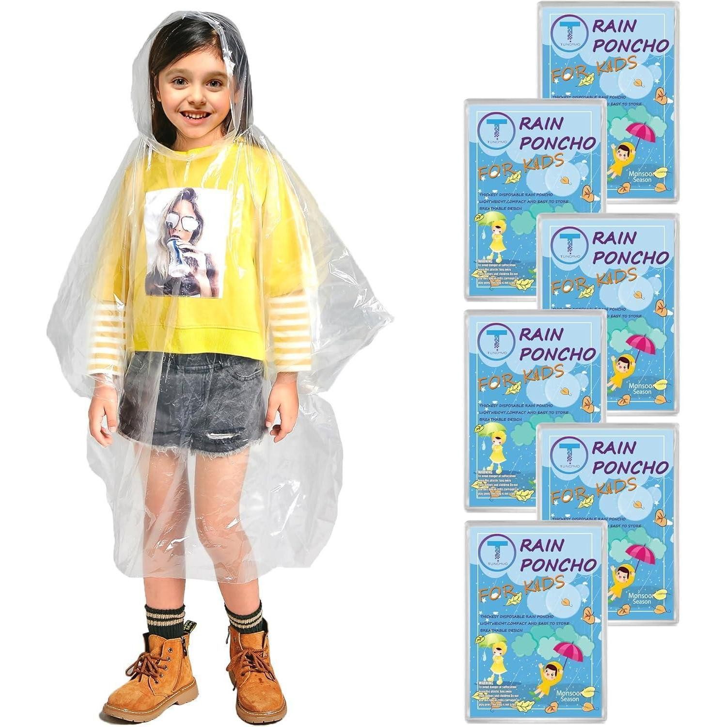 LuxusKollektion Regenponcho Regenponchos Regenschutz Regencape Kapuze Familienset Kinder 6 Stück