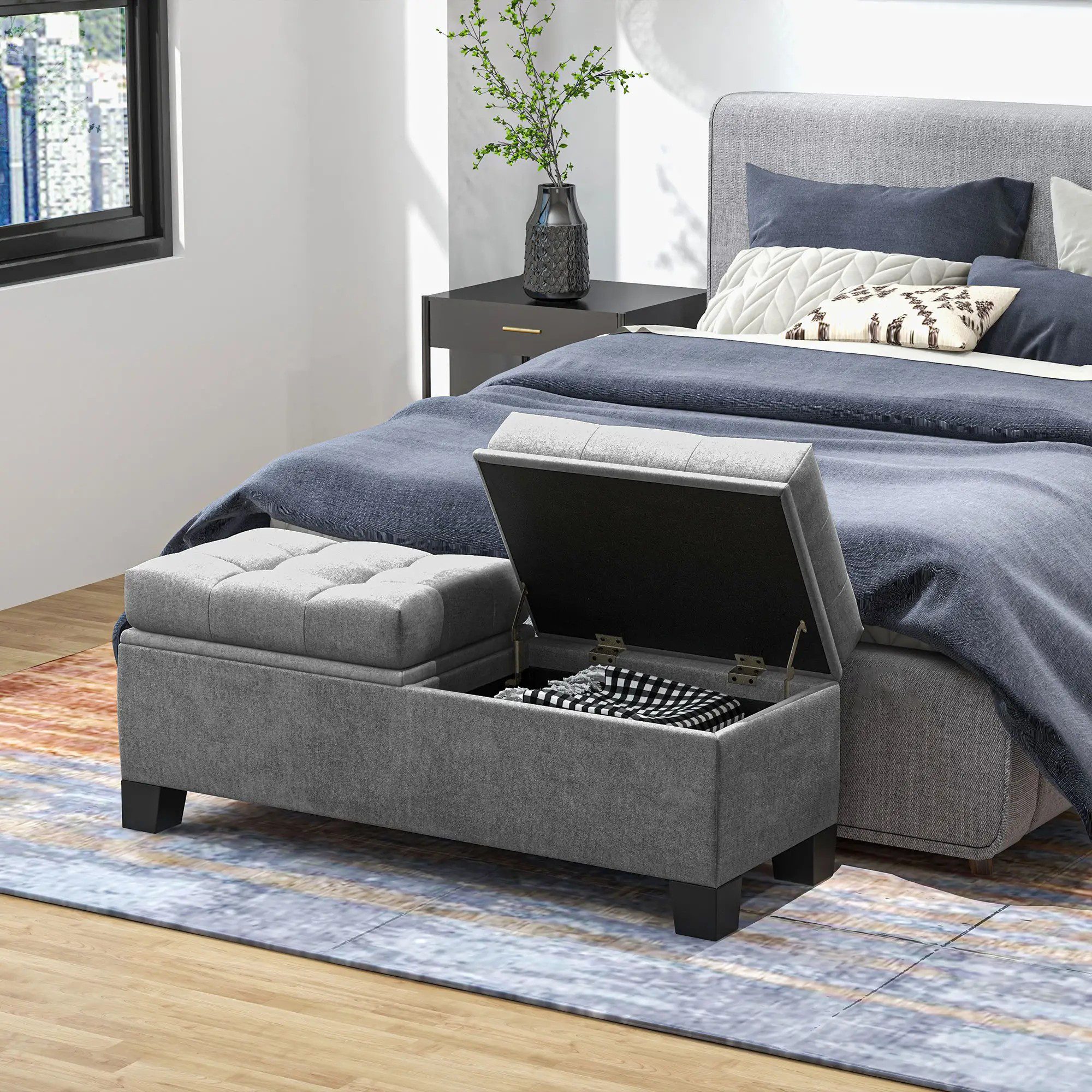 BlingBin Bettbank Polsterbank mit Stauraum und Deckel auch als Garderobenbank geeignet (1er Set, 1-St., 116B x 41T x 47H cm), Truhenbank, Aufbewahrungsbank für Wohnzimmer, Schlafzimmer