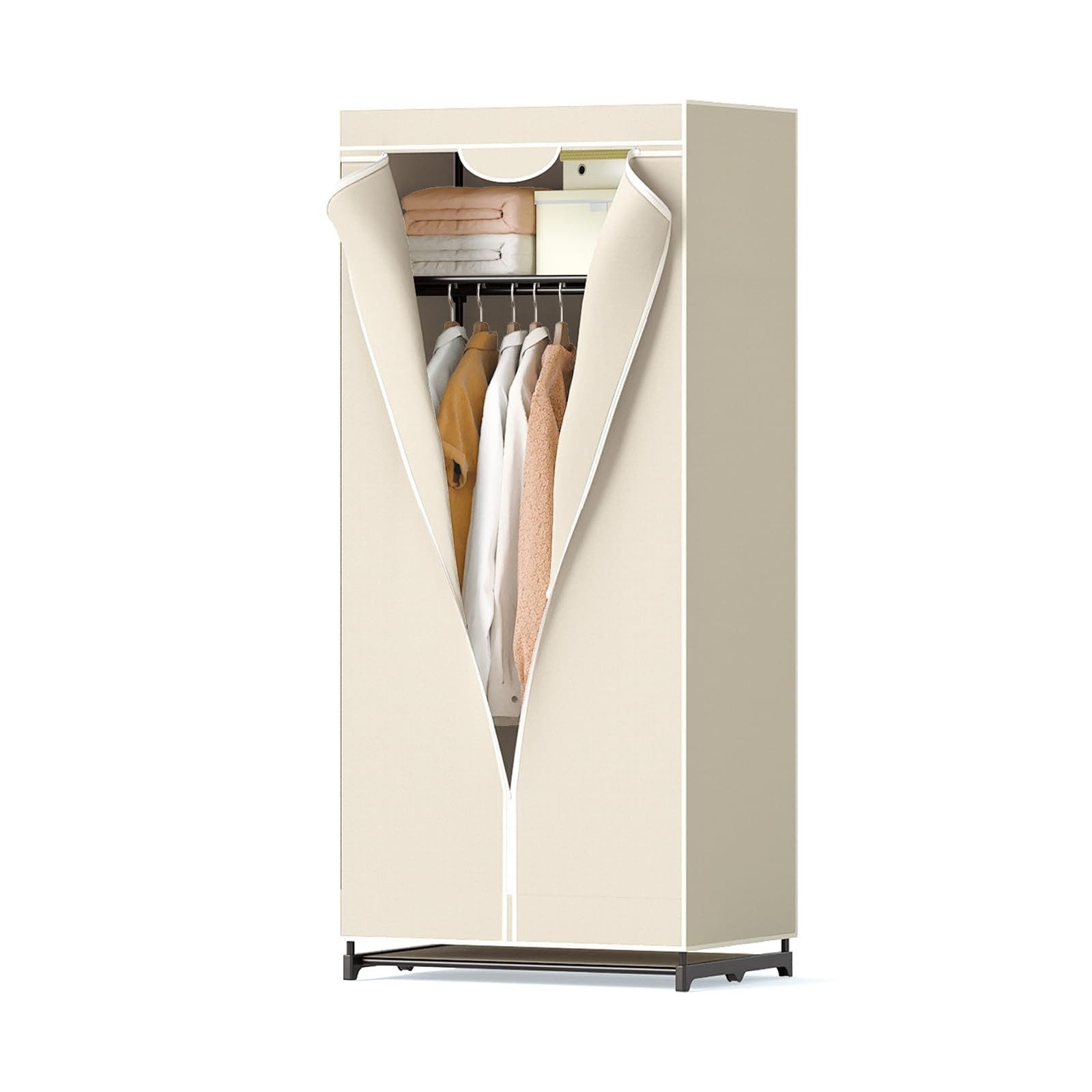 COSTWAY Stoffschrank Keiderschrank mit Kleiderstange & Ablage, 172x74x50cm