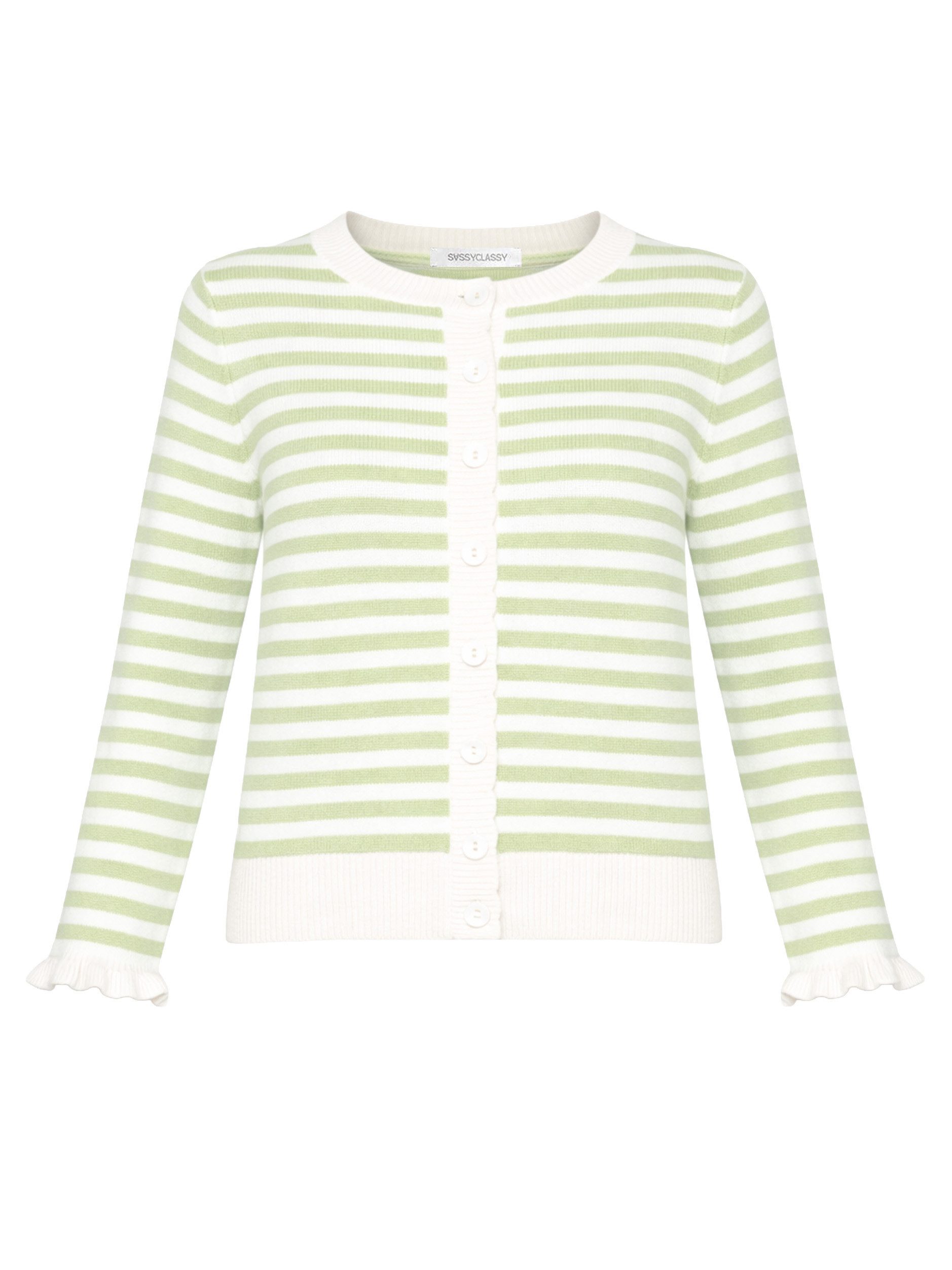 SASSYCLASSY Cardigan Gestreifte Strickjacke mit Volants für Damen Verspielt günstig online kaufen