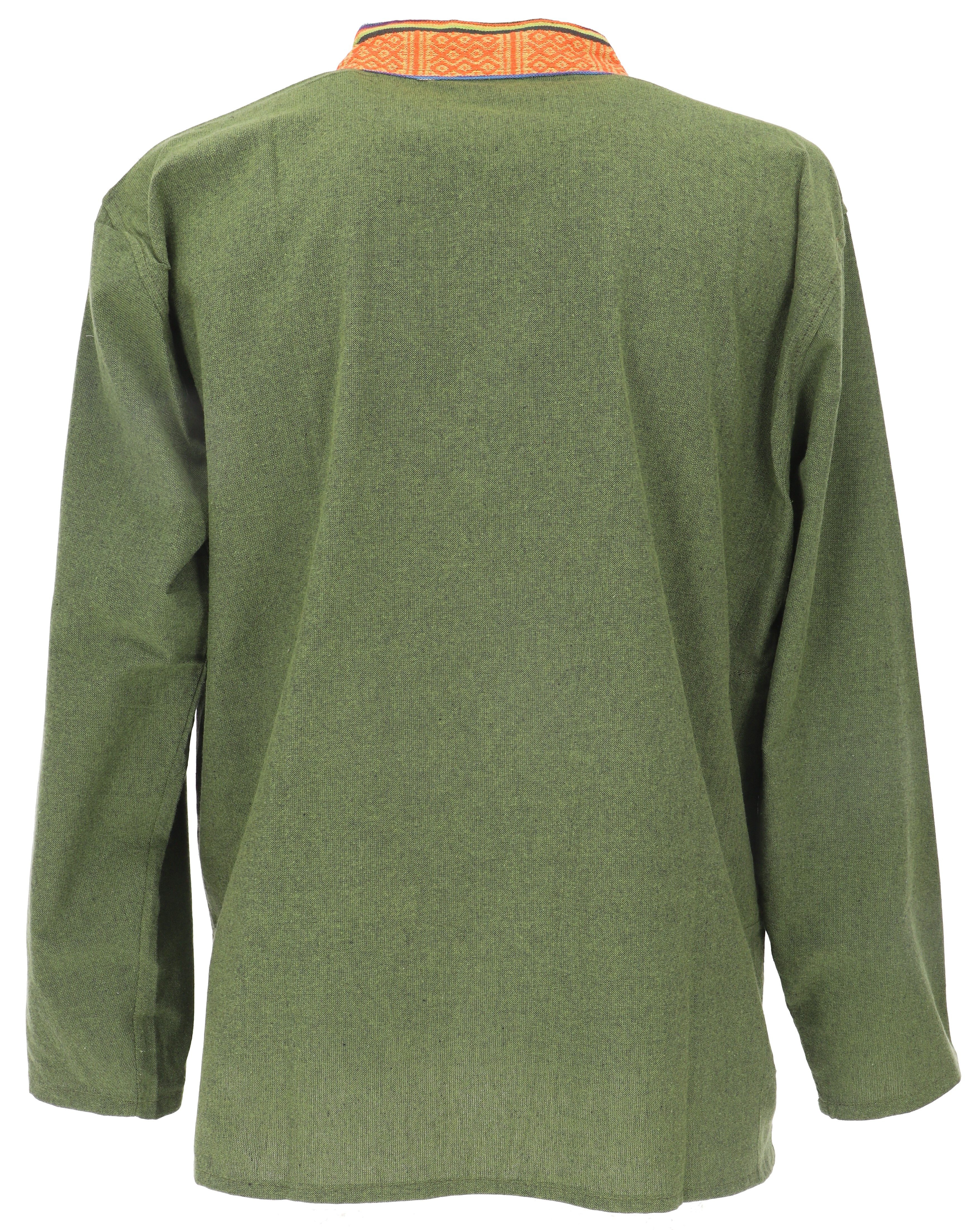 Guru-Shop Hemd & Shirt Nepal Ethno Fischerhemd, Goa Hemd - olive alternative Bekleidung, Hippie, Ethno Style – Bild 2 von 4