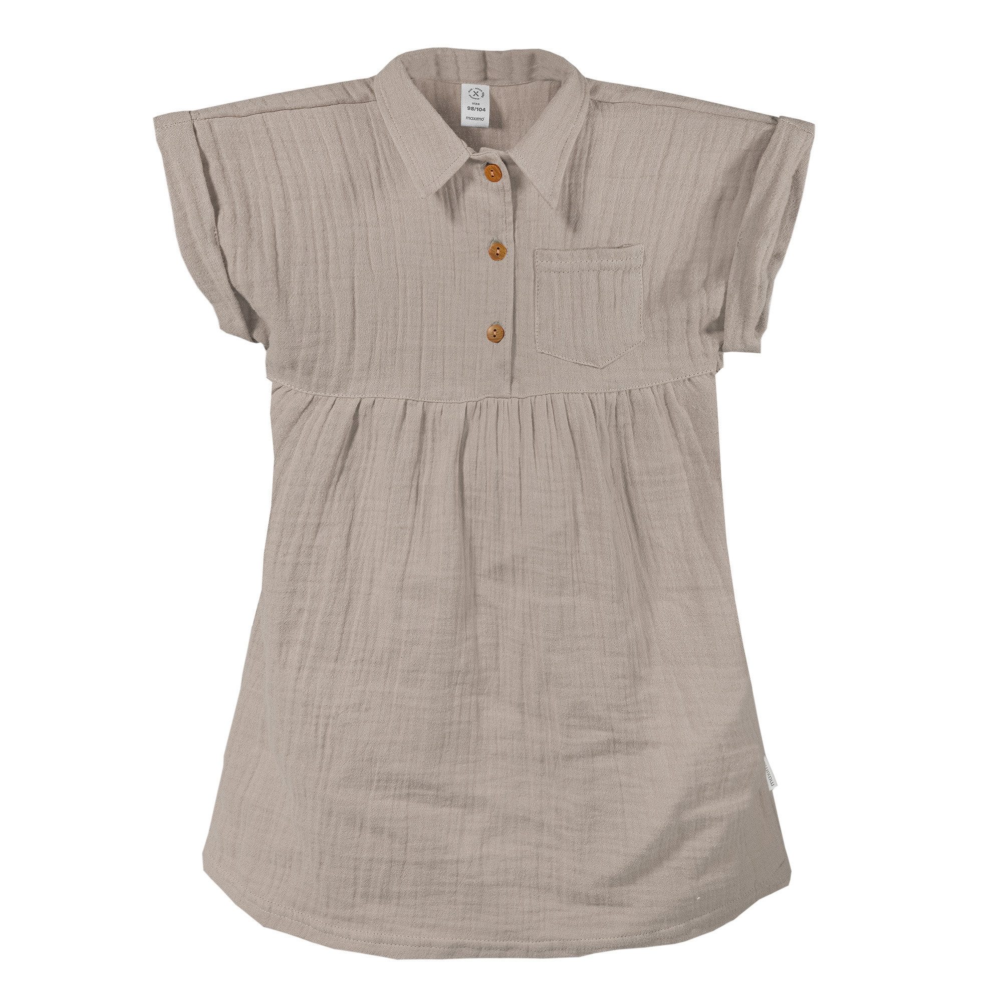 Sommerkleid GOTS MINI GIRL-Kleid, Kragen Musselin, Knopfleiste