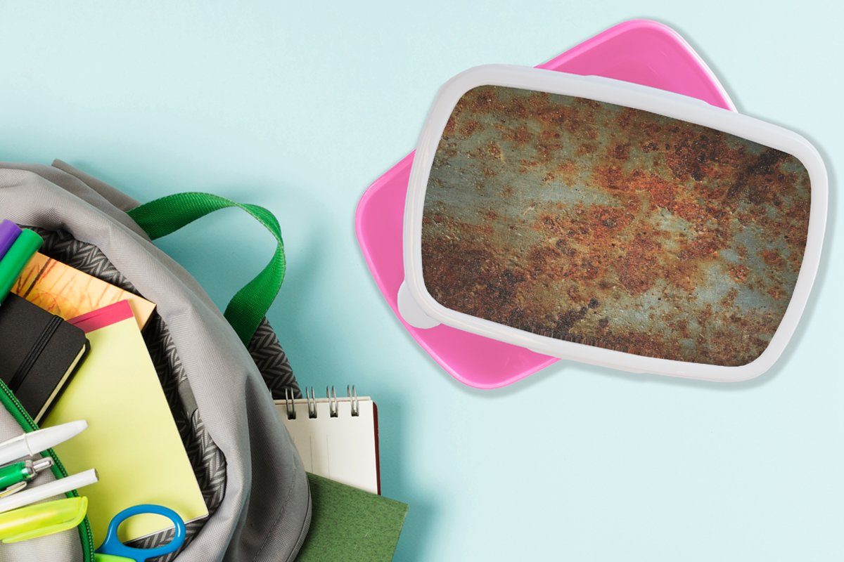 MuchoWow Lunchbox Stahl - Kunststoff, Kunststoff Mädchen, für Brotbox Kinder, - Snackbox, Rost Erwachsene, Vintage, (2-tlg), Brotdose rosa