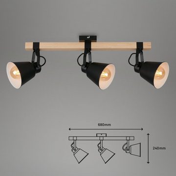 Briloner Leuchten Deckenspots 2406-035, schwenkbar, retro, Holz, ohne Leuchtmittel, Warmweiß, Deckenlampe, 68x14,5x24cm, Schwarz, max.40W, E27, Wohnzimmer, Flur