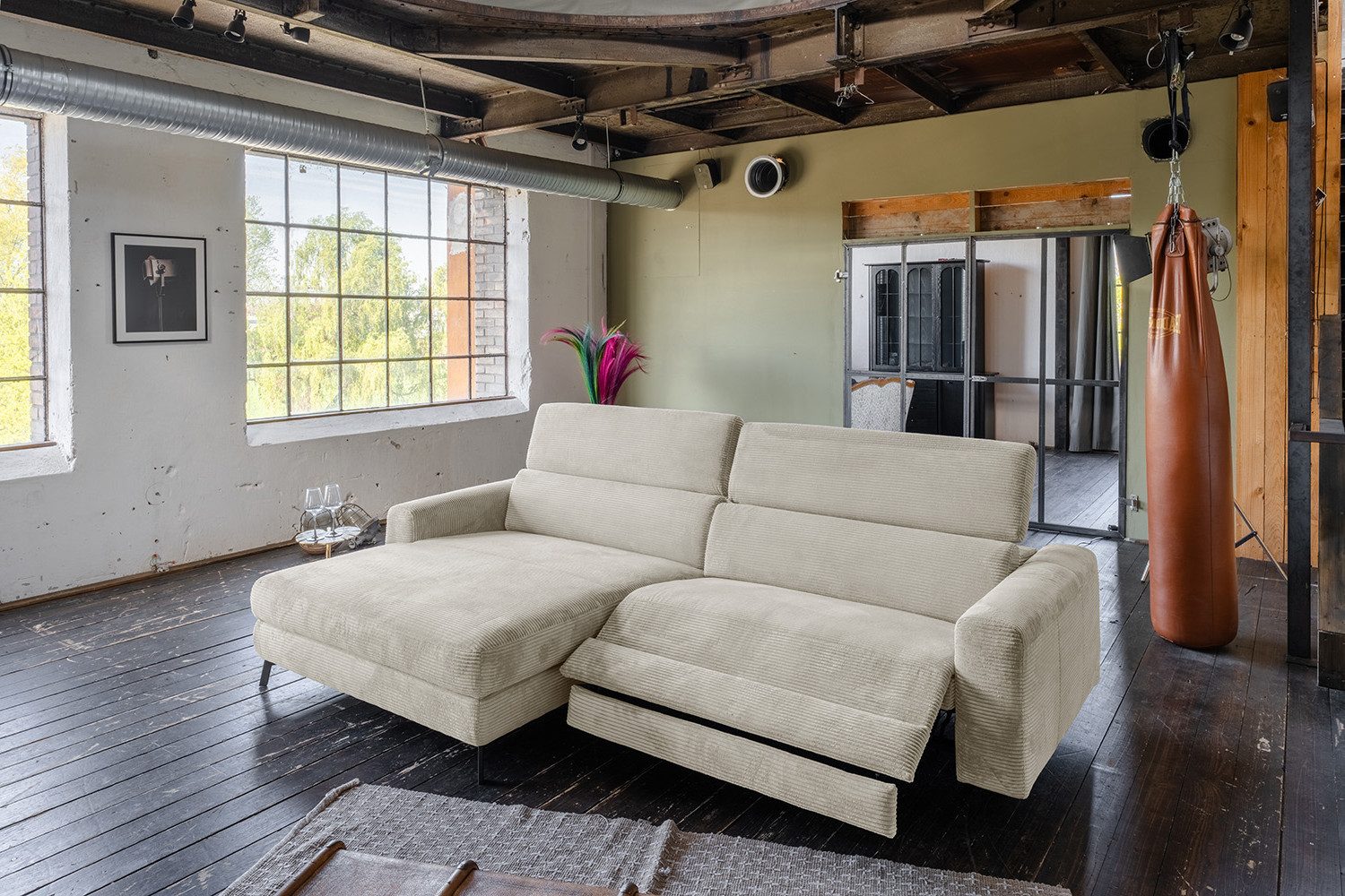 KAWOLA Ecksofa LAISKA, Couch Cord Relaxfunktion verschiedene Farben 282x177 cm
