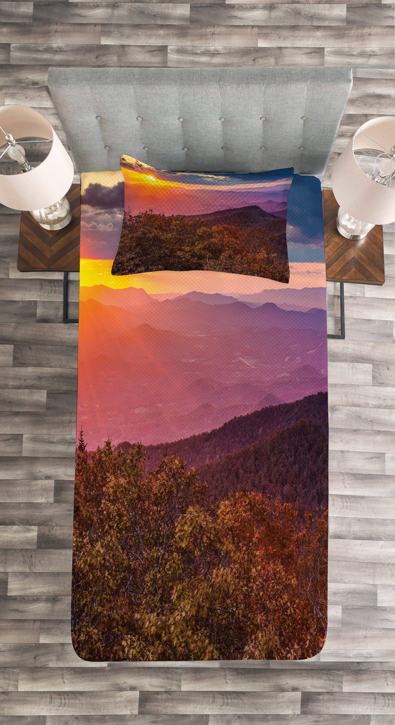 Tagesdecke Set Blue Sky Appalachian Ridge Mountain Kissenbezügen Waschbar, mit Abakuhaus