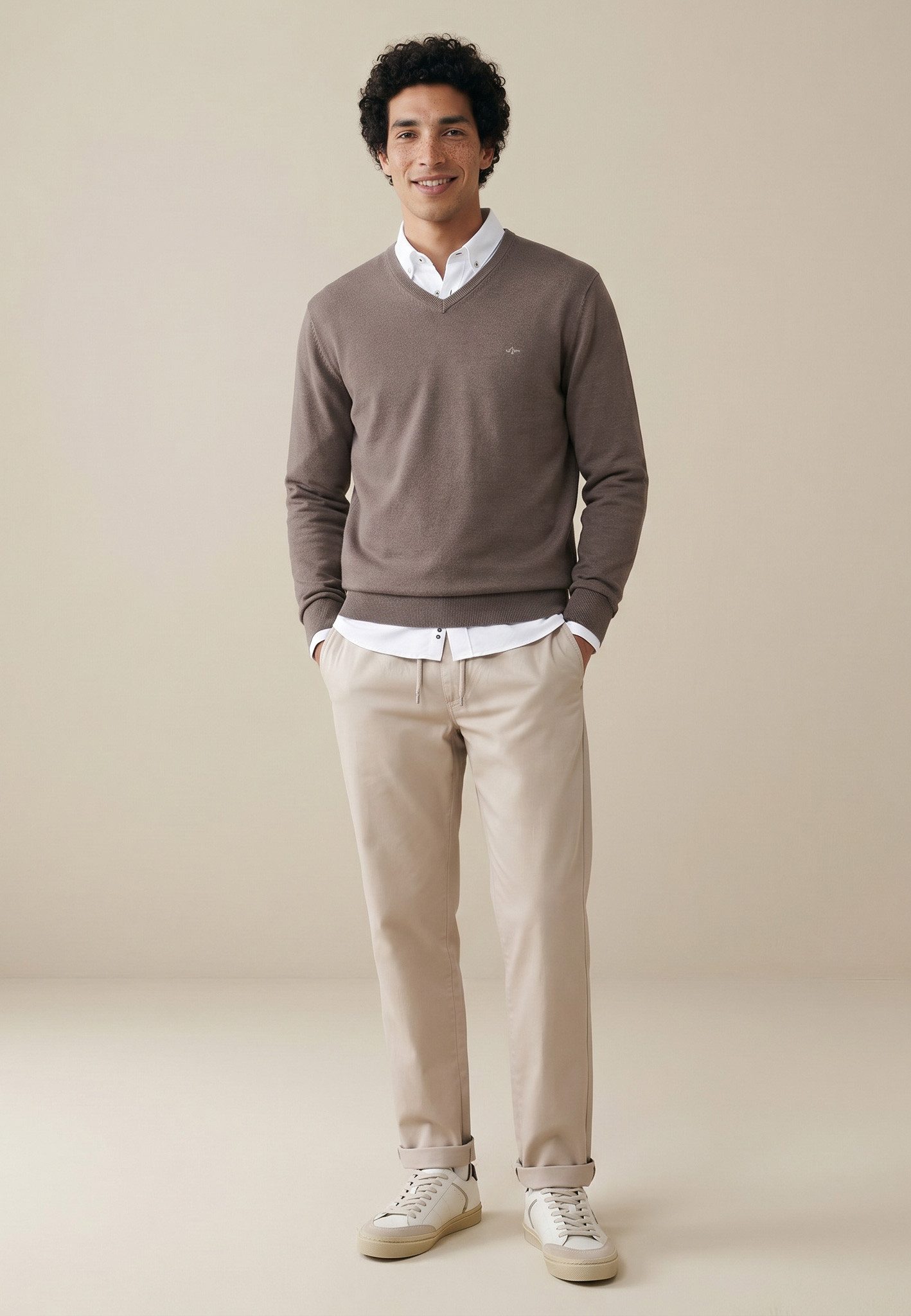 FYNCH-HATTON Strickpullover aus Baumwolle, mit V-Ausschnitt, bequeme Passform