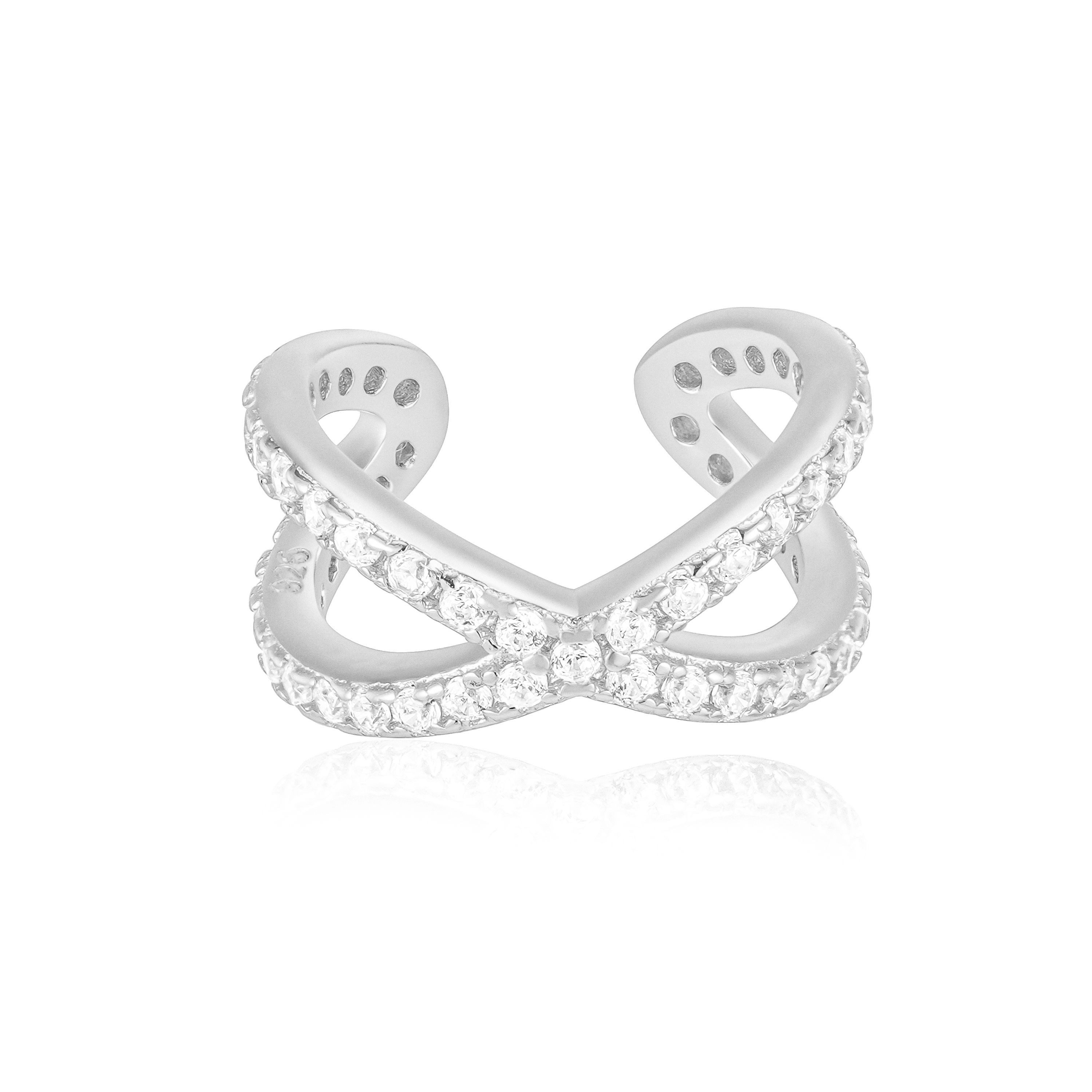 Brandlinger Ohrklemme Cuff Santiago de Chile, Silber 925 vergoldet, Weiße Zirkoniasteine