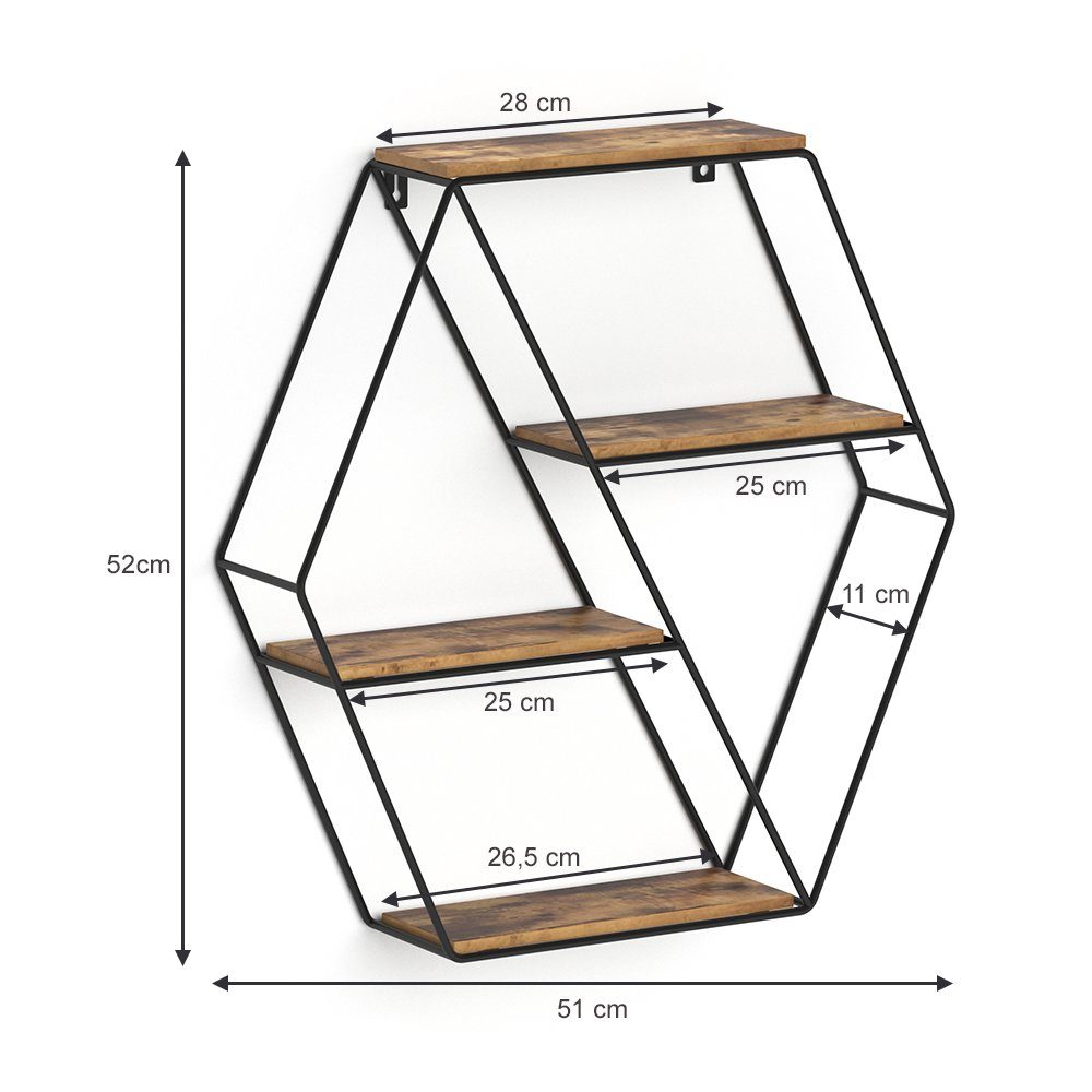 Vicco Bücherregal Fyrk, Eiche rustikal/Schwarz, 52 x 52 cm Eckform, 1-tlg.