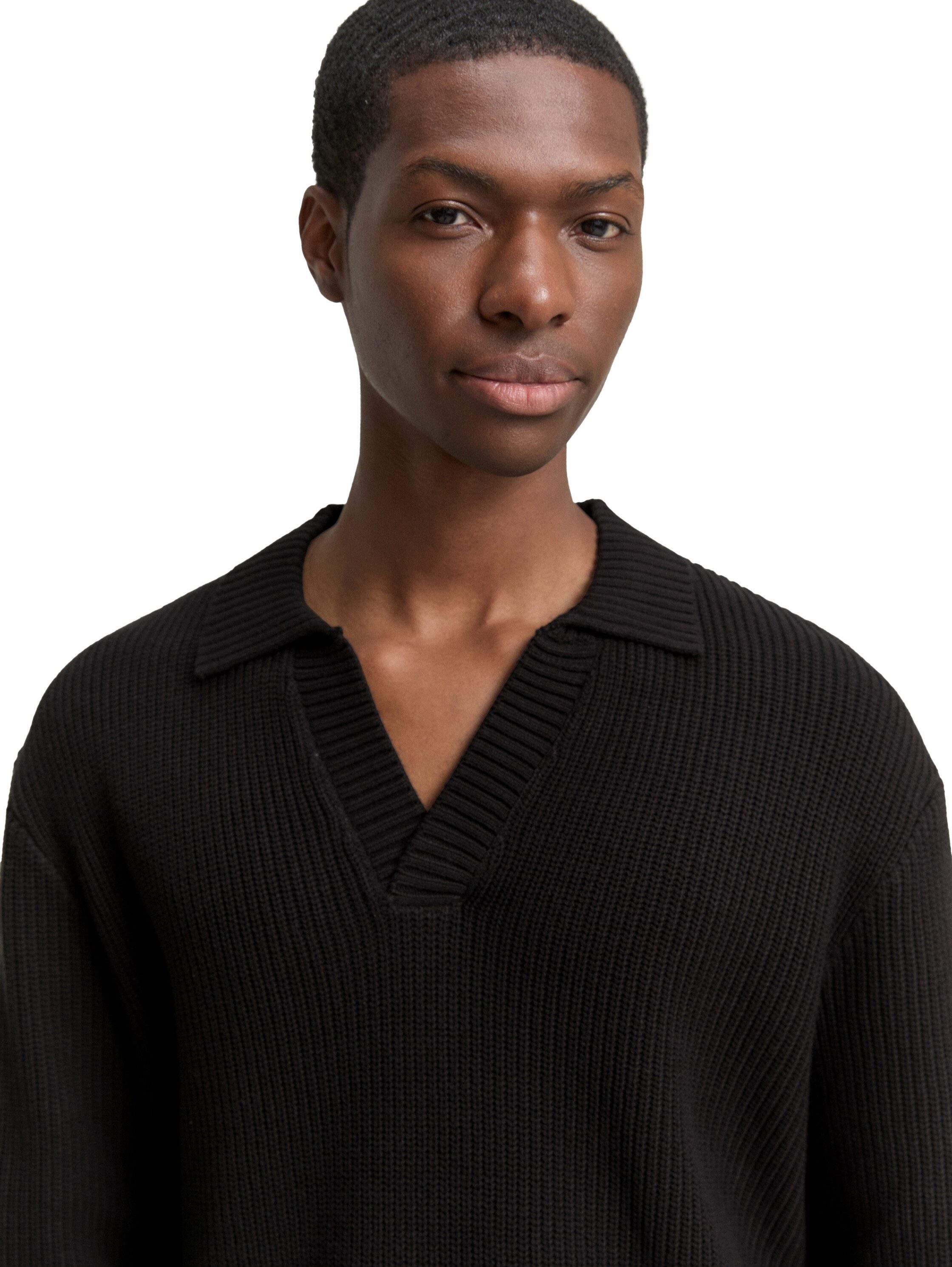 TOM TAILOR Denim Polokragenpullover mit Rippbündchen