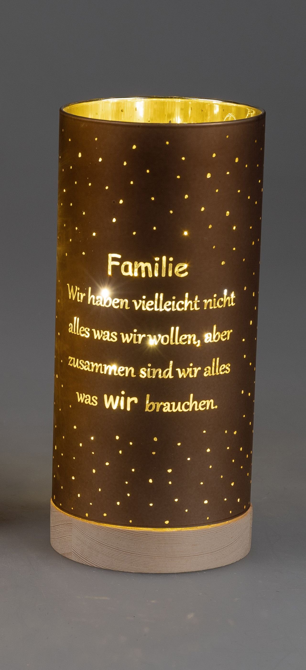 formano LED Dekolicht aus Glas mit Motiv und Spruch, LED fest integriert, Warmweiß