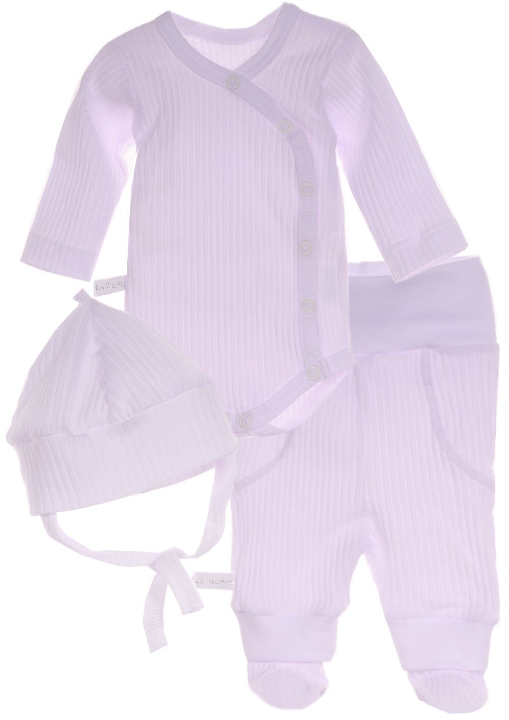 Body & Hose Langarmbody Mütze Schlupfhose Baby Anzug Set 3tlg in Weiß gerippt
