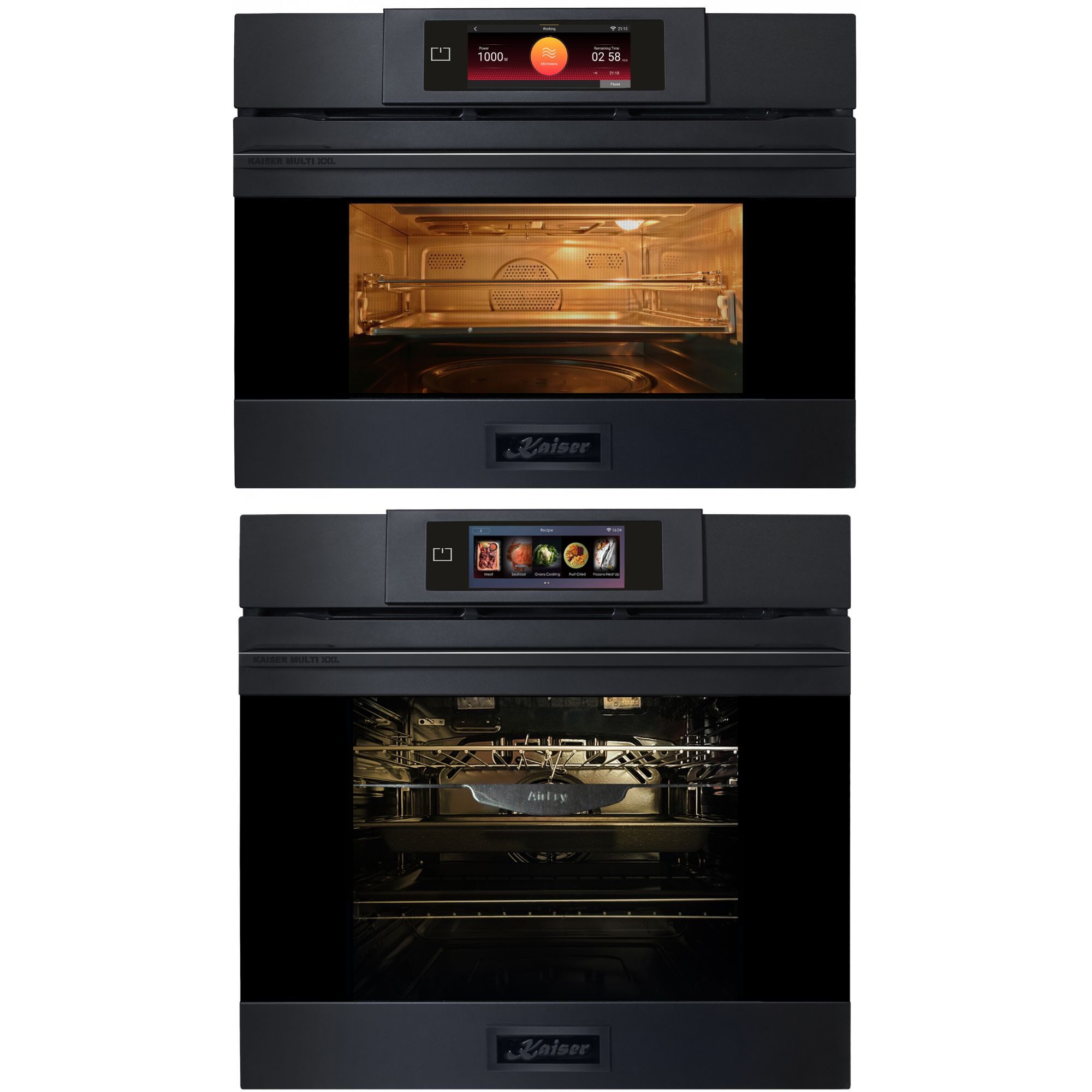 Kaiser Küchengeräte Backofen-Set XXL Elektro-Backofen 60 cm Multi 29, Pizza-Modus, Multi-Cooking, Slow Cooking, TFT FullTouch Display+EinbauMikrowelle mit Backofenfunktion -AirFry,Heißluft,TFT Full Touch, 37L EH 6347+EM 6349, mit 1-fach-Teleskopauszug