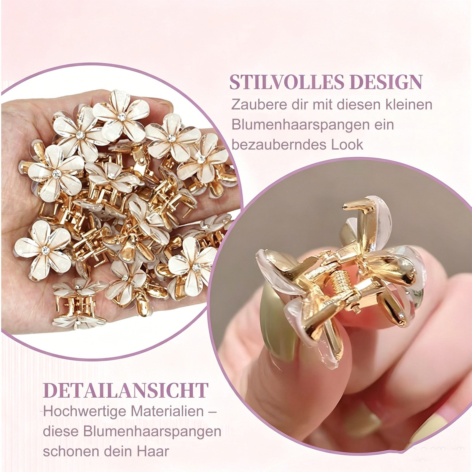 MOPUEA Haarspange Haarspange Mini süße Blumenform Kristall Klammern 0.79inch 10 Stück, Haaraccessoire-Set, 10 Mini Blumen Krallenklammern in Beige, Leicht, rutschfest, langlebig, elegant, vielseitig