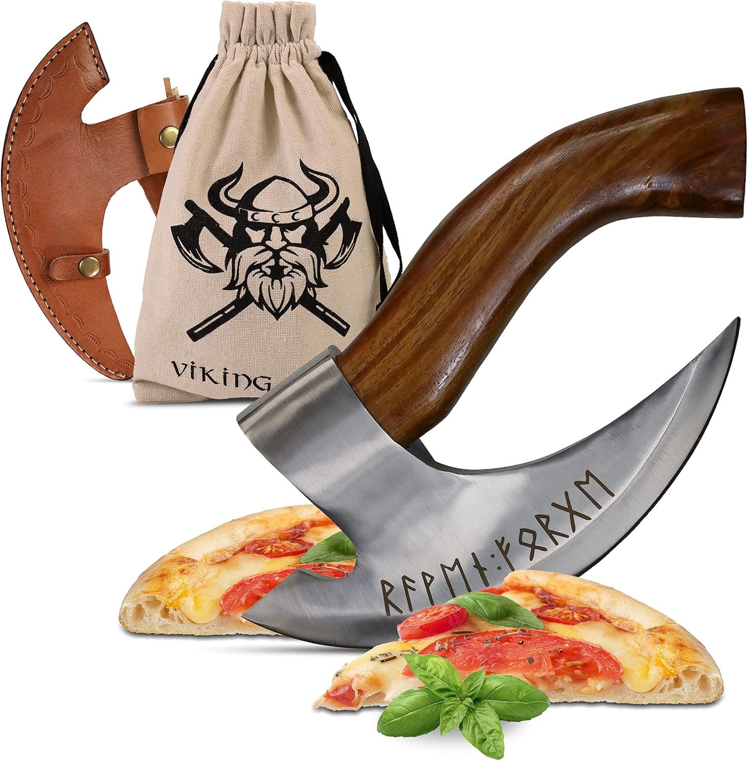 VIKING CRAFT Pizzamesser Pizza Axt Wikinger inkl. Lederschutz - Pizzamesser für echte Wikinger Pizzaschneider Axt perfekt geeignet als Wikinger Deko