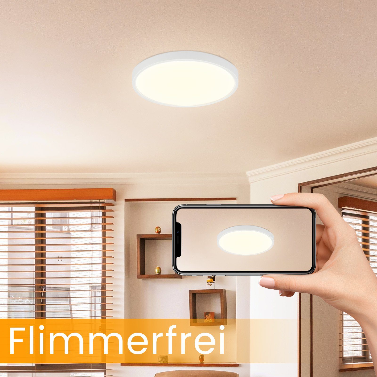 ZMH LED Deckenleuchte Dimmbar - 20W zimmerlampe Flach Ø30cm Rund, LED fest integriert, 3000-6000k, Dimmbar Praktische Deckenleuchte