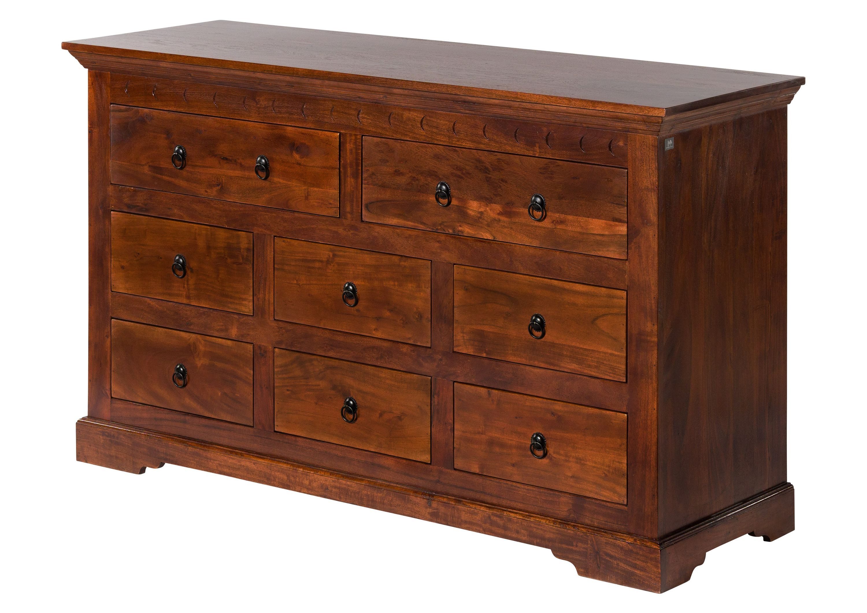 Massivmoebel24 Kommode OXFORD Akazie Massivholz dunkelbraun (Massivholz montiert 77 kg OXFORD #524), Akazie 145x49x85 cm (BxTxH) dunkelbraun lackiert