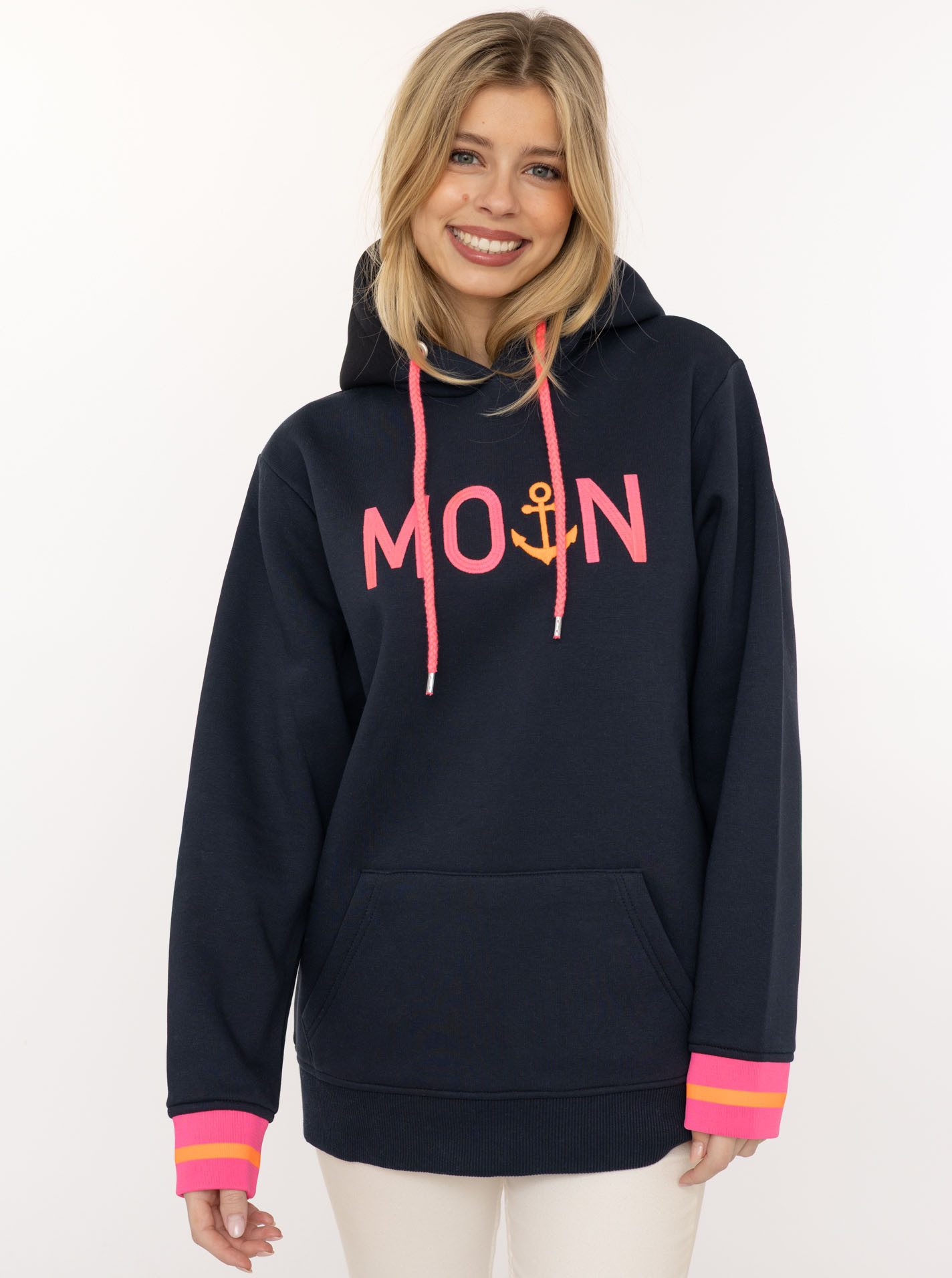 Zwillingsherz Hoodie "Rahel" Kontrastbündchen, Kängurutasche, Langarm, Kapuze, Kordelzug