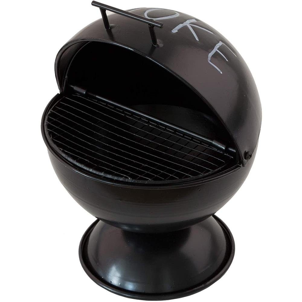 BOLTZE Aschenbecher Kugelgrill-Design, für Außenbereich, mit Grillrost-Einlage und Sockel, Schwarz