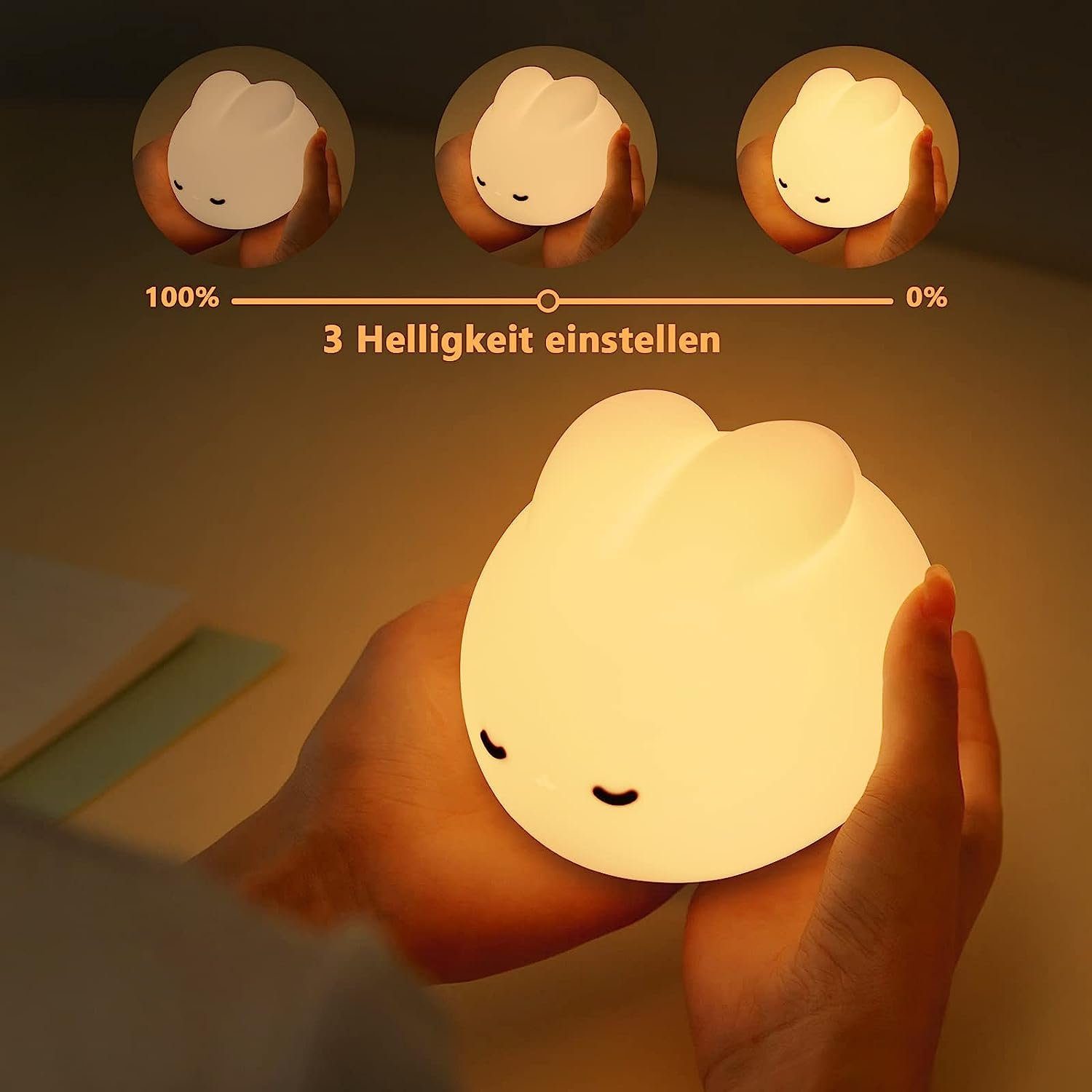 MOUTEN LED Schreibtischlampe Nachtlicht Silikon, Rabbit Touch LED-Licht Baby