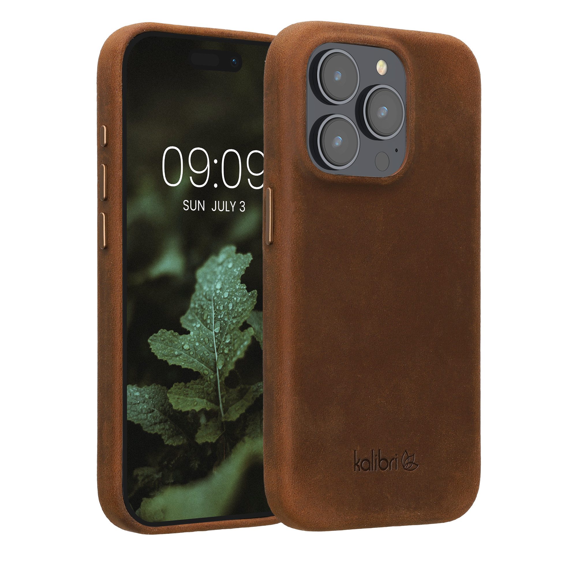 kalibri Handyhülle Hülle für Apple iPhone 15 Pro, Leder Handy Cover Case - Hardcover Schutzhülle