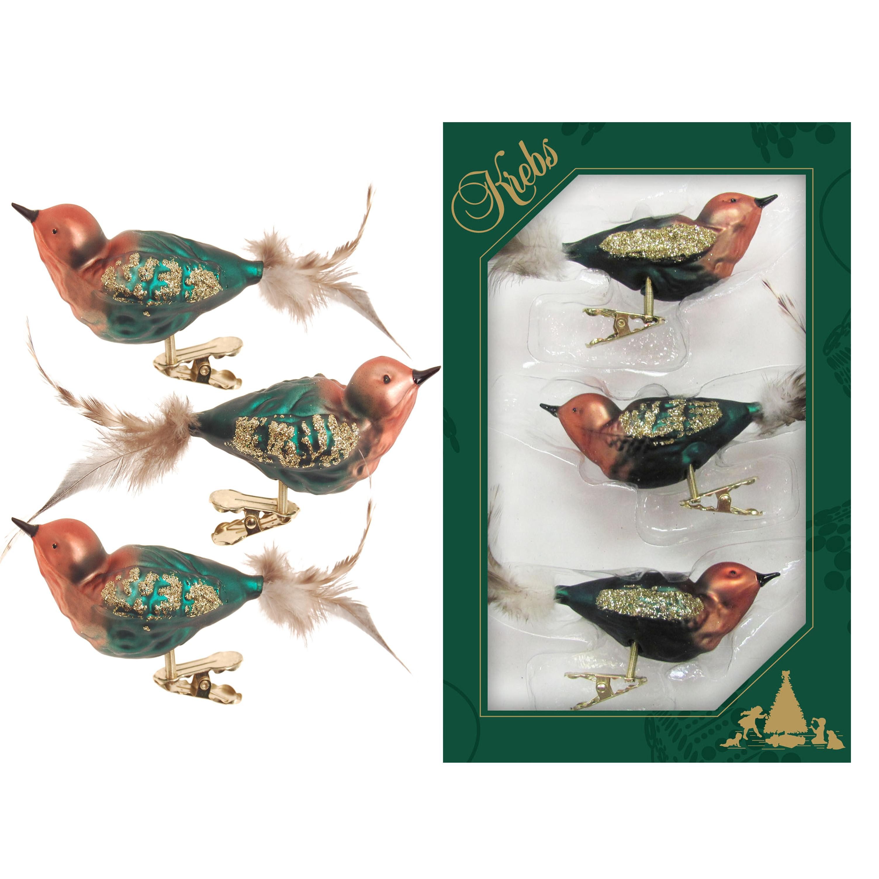 Krebs Glas Lauscha Weihnachtsbaumklammer Glasvögel im 3er Set - Rot / Grün günstig online kaufen