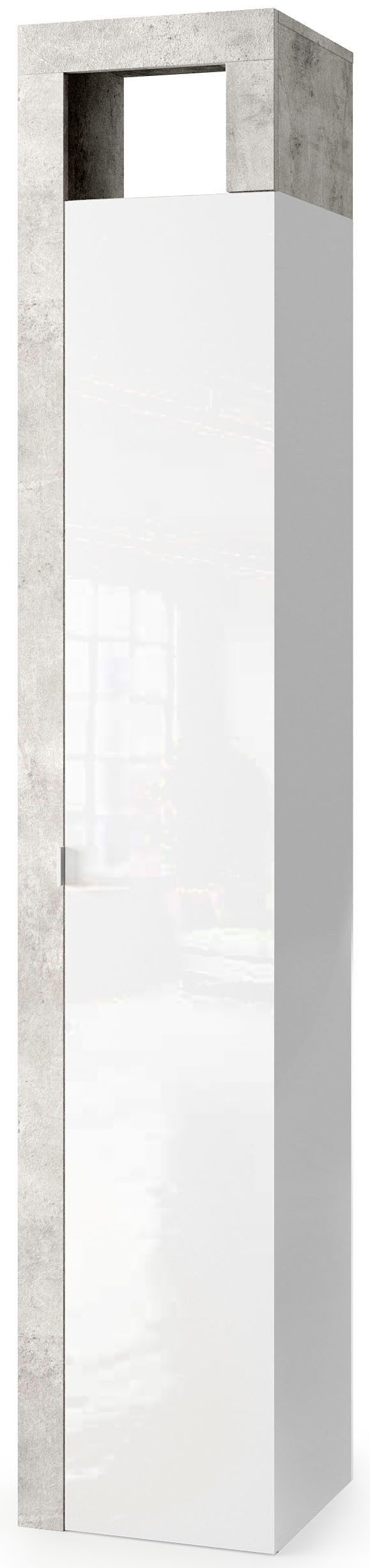 welltime Hochschrank Hamburg Höhe 195 cm, Breite 35 cm, Badezimmerschrank mit 1 Tür, dekorativer Rahmen, offenes Fach, Metallgriff, 5 Einlegeböden