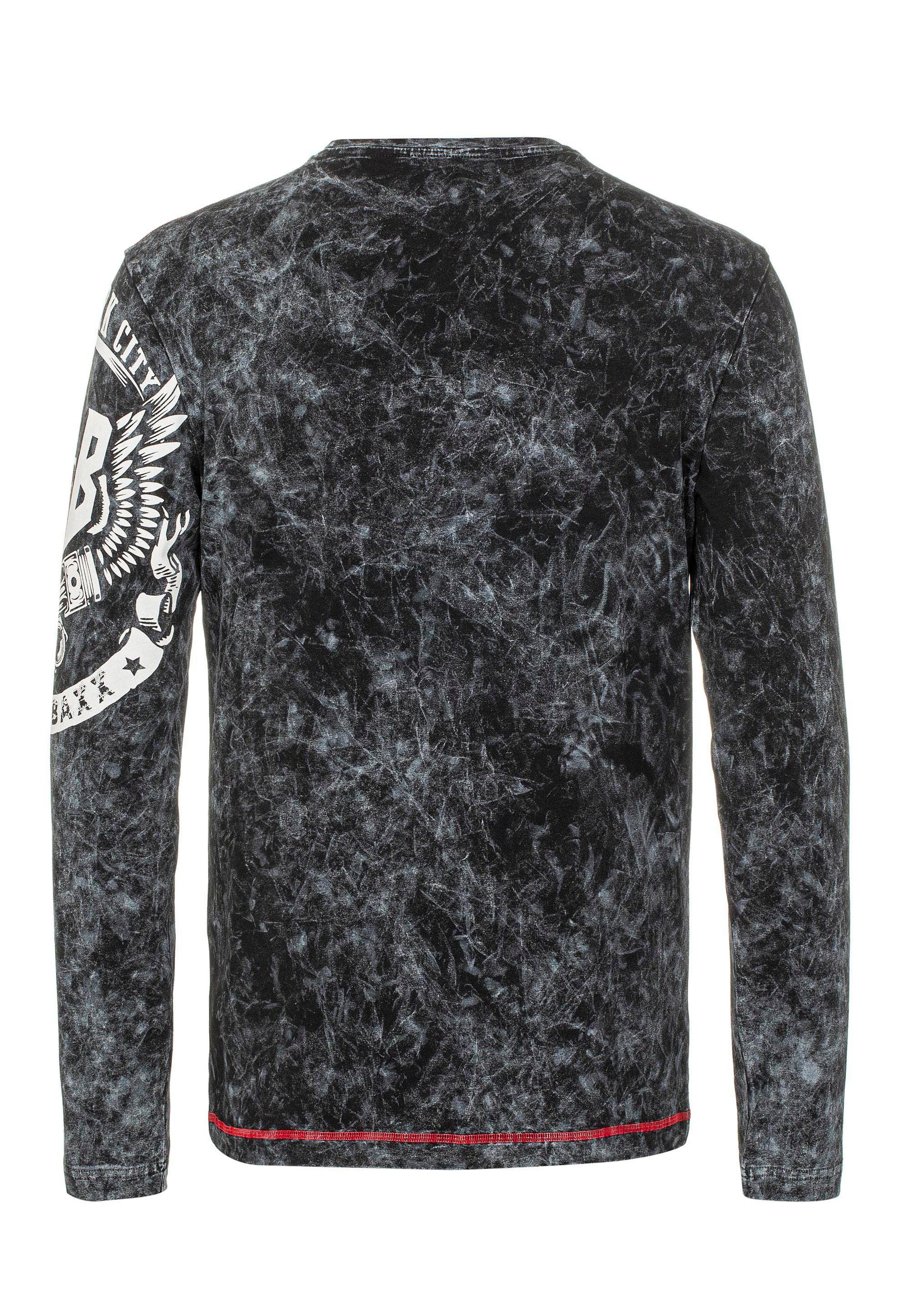 Cipo coolem Langarmshirt & mit schwarz Markenprint Baxx